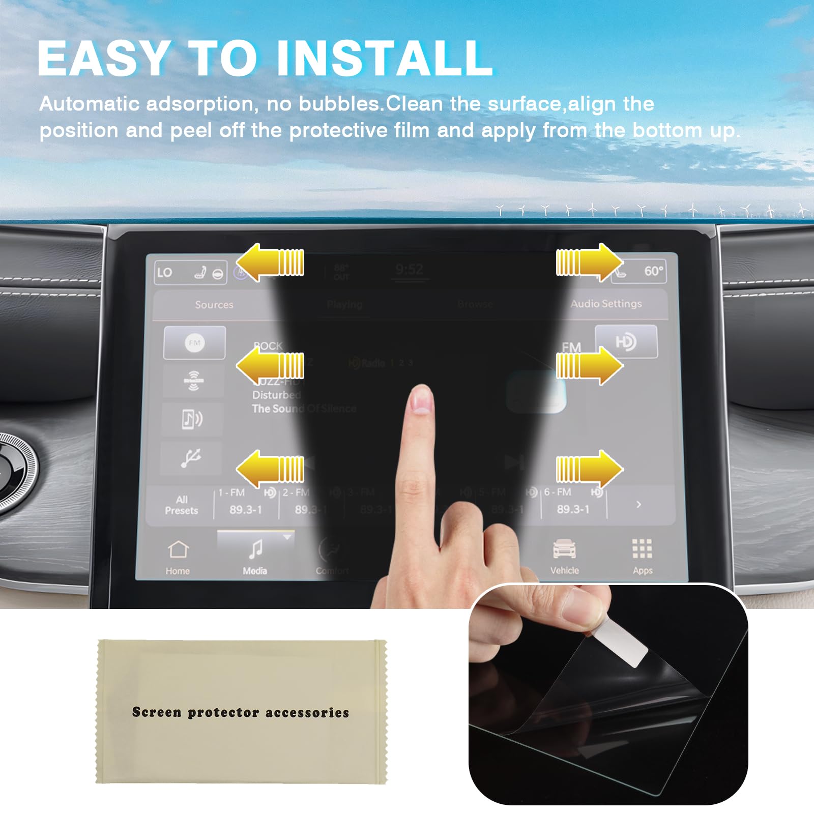 Karltys 2 Pack 10.1-Inch Tempered Glass Screen Protector for 2021-2025 Jeep Grand Cherokee L, Dodge Durango & Chrysler Pacifica - Ultra Clear Anti-Glare Touch Screen Protector - Perfect for Road Trips, Daily Commuting & Touchscreen Protection