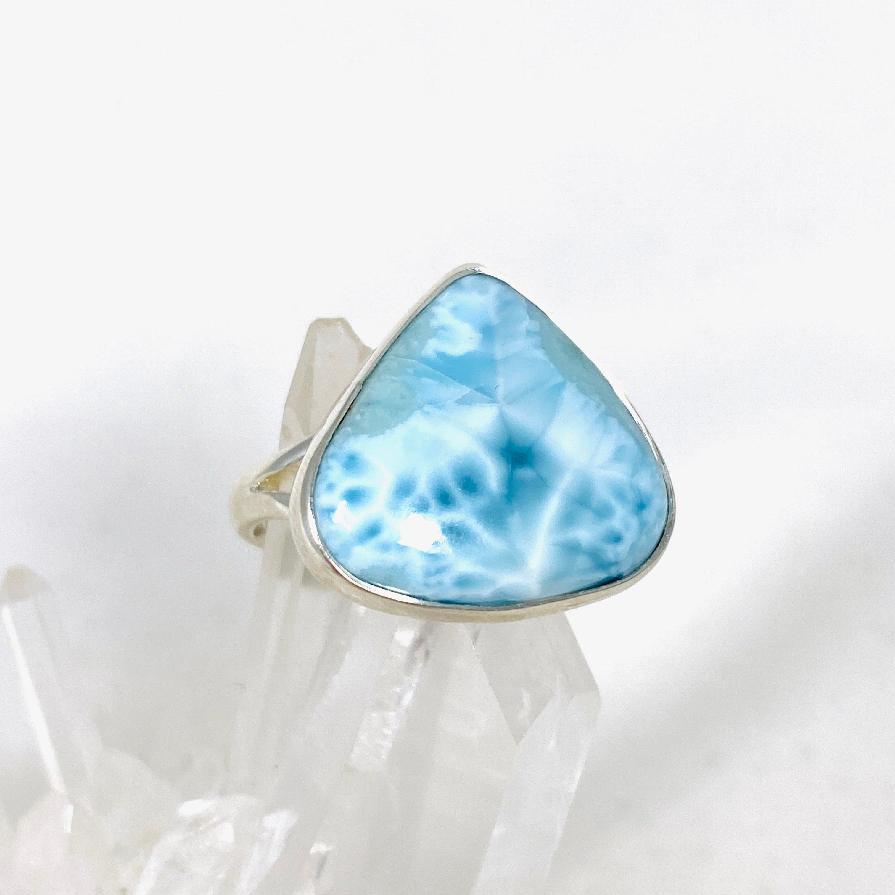 Larimar Teardrop Ring Size 8 KRGJ3088 - Genuine Dominican Blue Stone Silver Jewelry for Women, Perfect for Beach Weddings & Boho Fashion