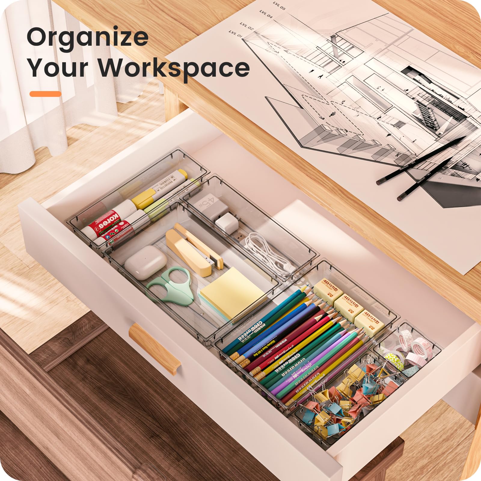 28-Piece Clear Drawer Organizer Set - 4 Sizes for Bathroom, Makeup, Office & Kitchen Storage | Perfect for Vanity, Jewelry, Pantry & Garage Organization