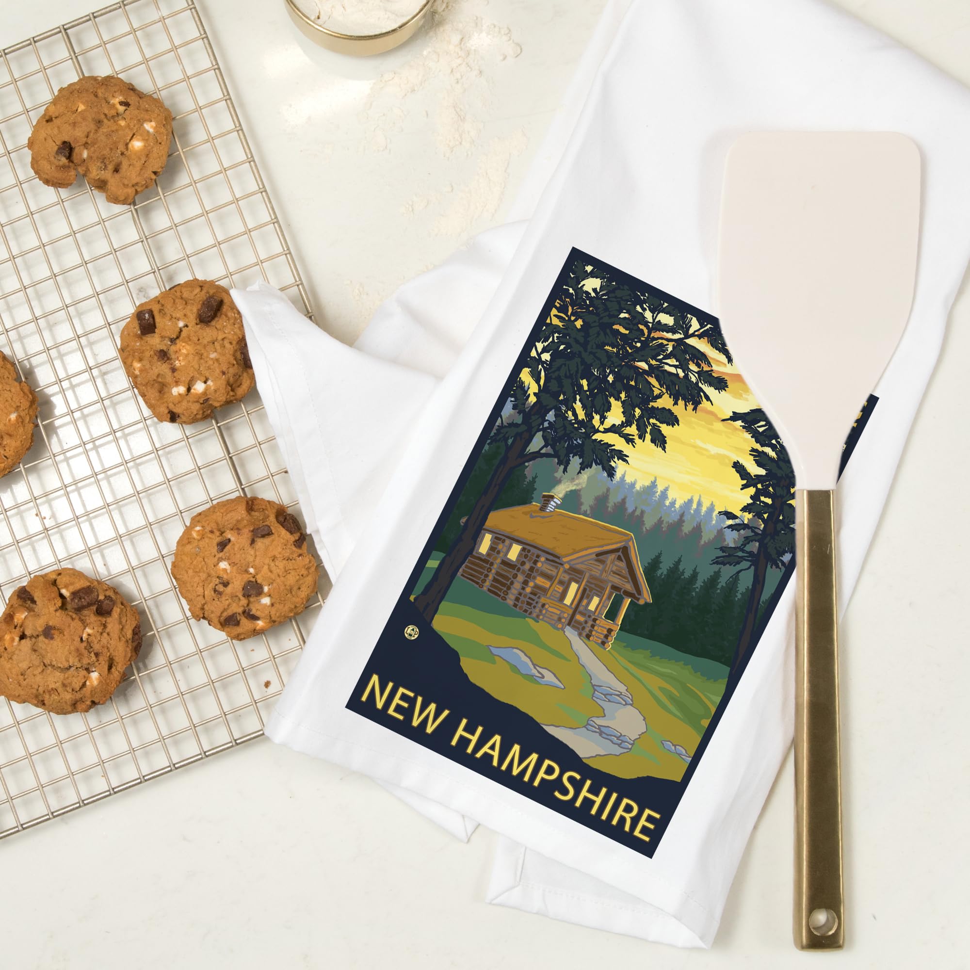Lantern Press New Hampshire Cabin Scene Tea Towel - 100% Cotton Decorative Hand Towel for Kitchen & Home Decor | Perfect for Gifts, Farmhouse Style, and Cozy Cabin Vibes