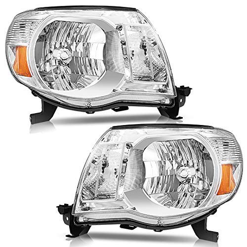 Torchbeam Headlight Assembly Replacement for 2005-2011 Toyota Tacoma - Chrome Housing, Amber Reflector, Clear Lens (Passenger & Driver Side) | Perfect for Night Driving & Off-Road Adventures