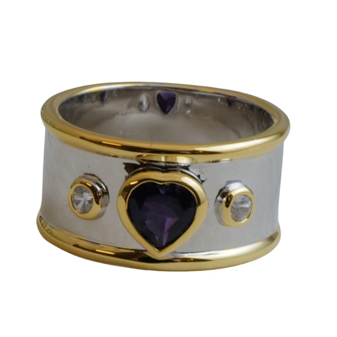 Amethyst Heart Shaped Sterling Silver Ring - Natural Gemstone Jewelry for Women, February Birthstone, Valentine's Day, Mother's Day & Birthday Gift - Handmade Mixed Metal Ring for Her - Perfect for Romantic Occasions, Anniversary & Special Gifts (Size R 1/2)