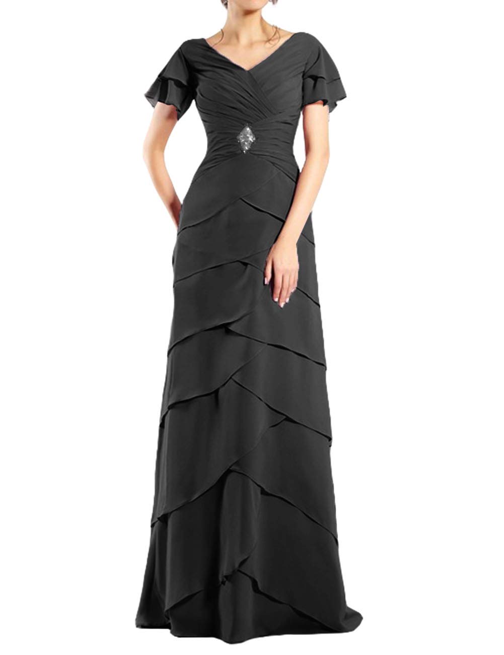 Elegant Mother of The Bride Dresses Long Formal Evening Gown with V-Neck & Short Sleeves for Wedding Guest - Perfect for Mother's Day, Anniversary & Special Occasions