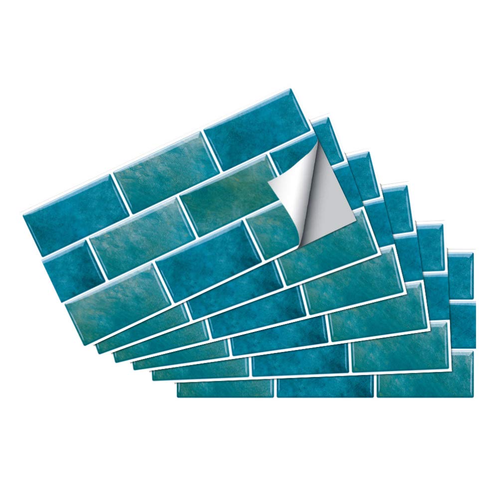 Wakauto Vintage Ceramic Tile Stickers - 6pcs Oil-Proof Wall Decals for Kitchen & Bathroom - Retro Blue Tile Pattern Stickers for Home Decor, DIY Room & Furniture Upgrade
