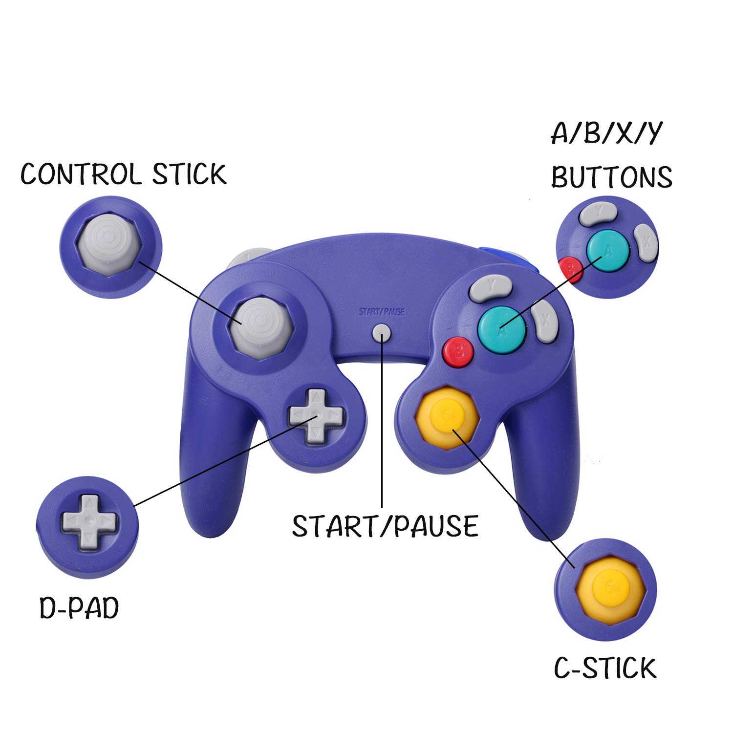 ONE250 2 Pack Classic Shock Wired Game Controller - Compatible with Wii, NGC & Gamecube (Purple & Orange) | Perfect for Retro Gaming, Multiplayer Sessions & Classic Console Enthusiasts