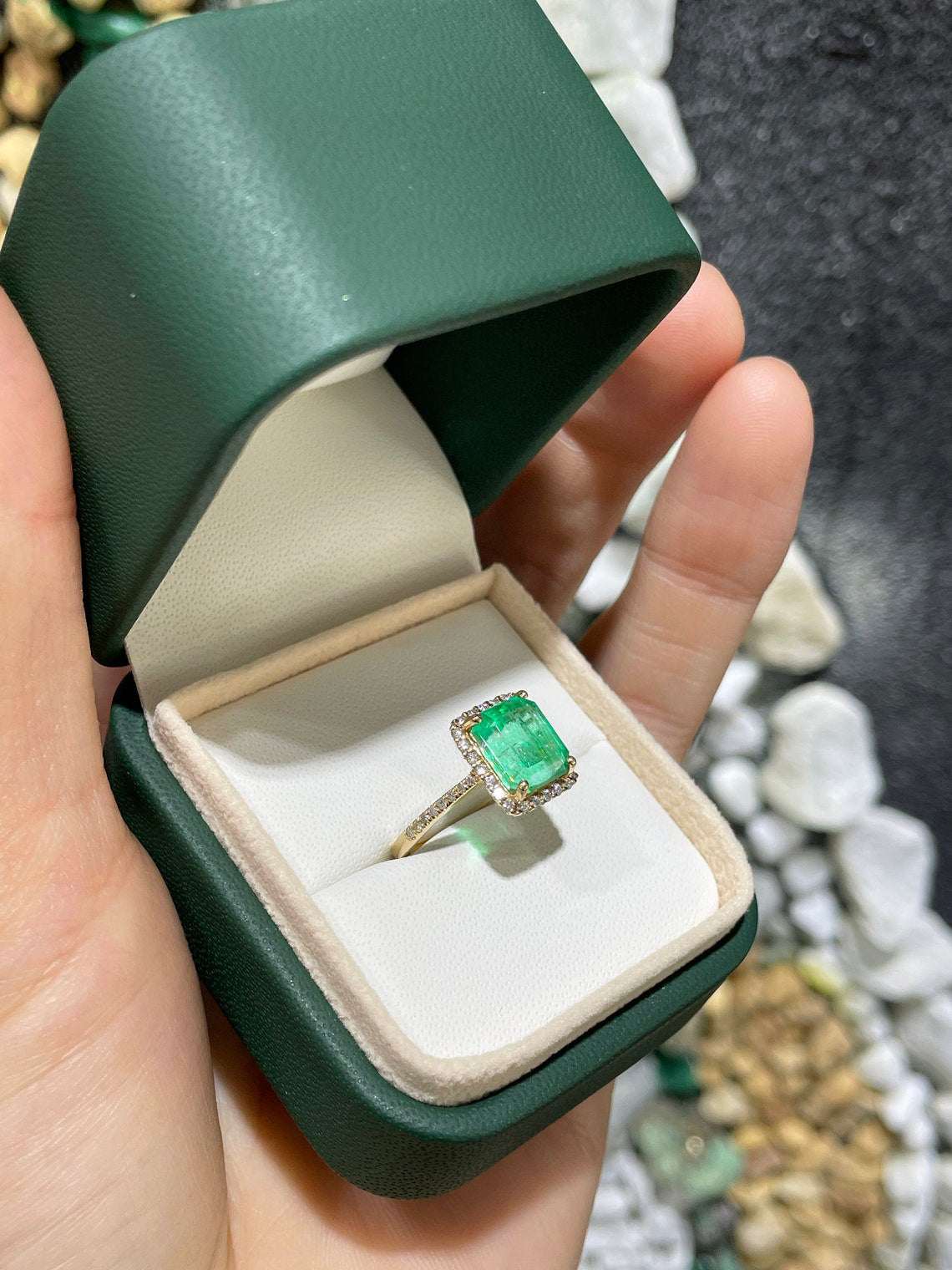 2.80tcw Natural Emerald & Diamond Halo Engagement Ring in 14K Yellow Gold - Perfect for Proposals, Weddings & Anniversary Gifts
