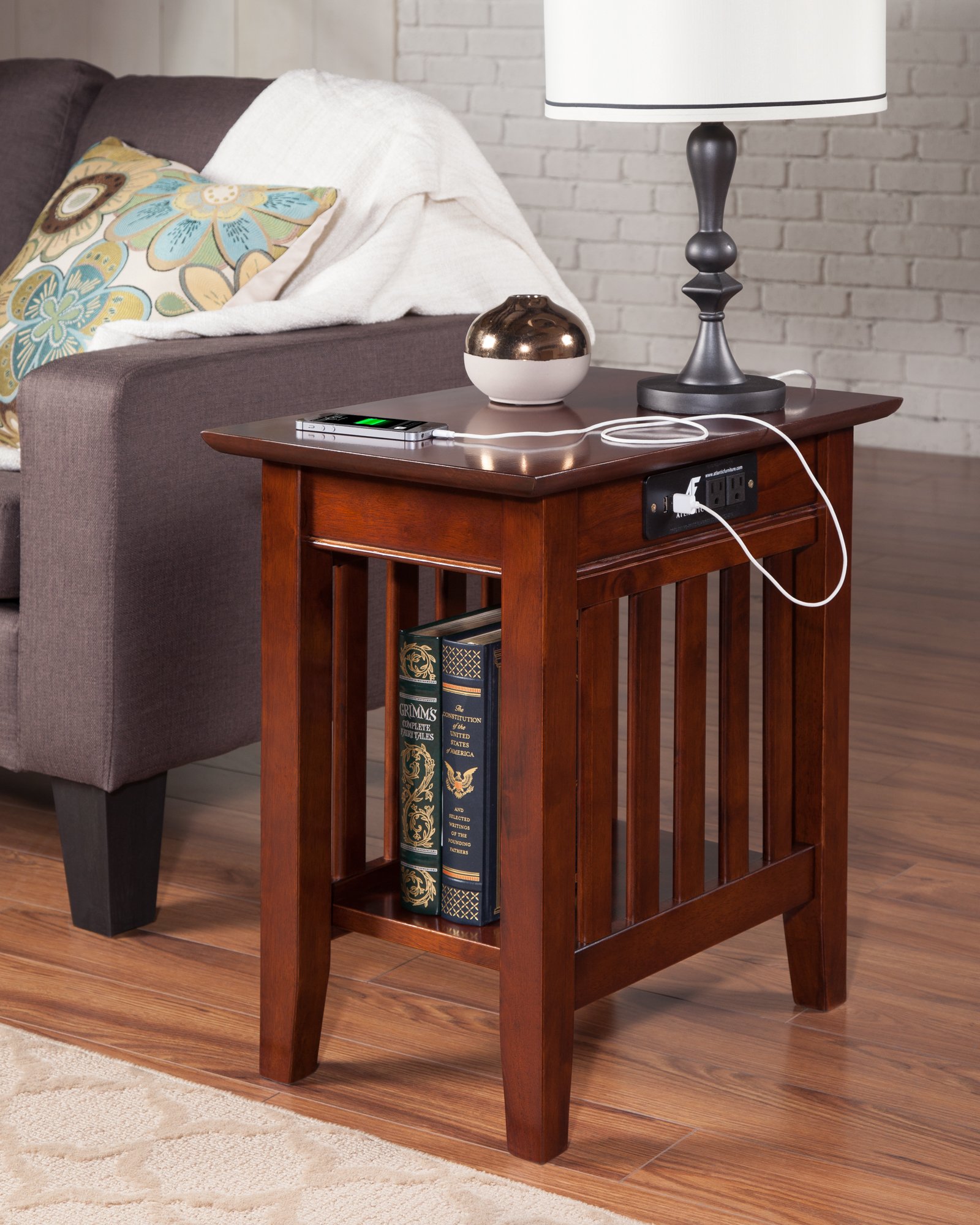 Fremont Chair Side Table with USB Charger - Modern End Table for Living Room, Bedroom, or Office - Convenient Charging Station for Phones & Devices