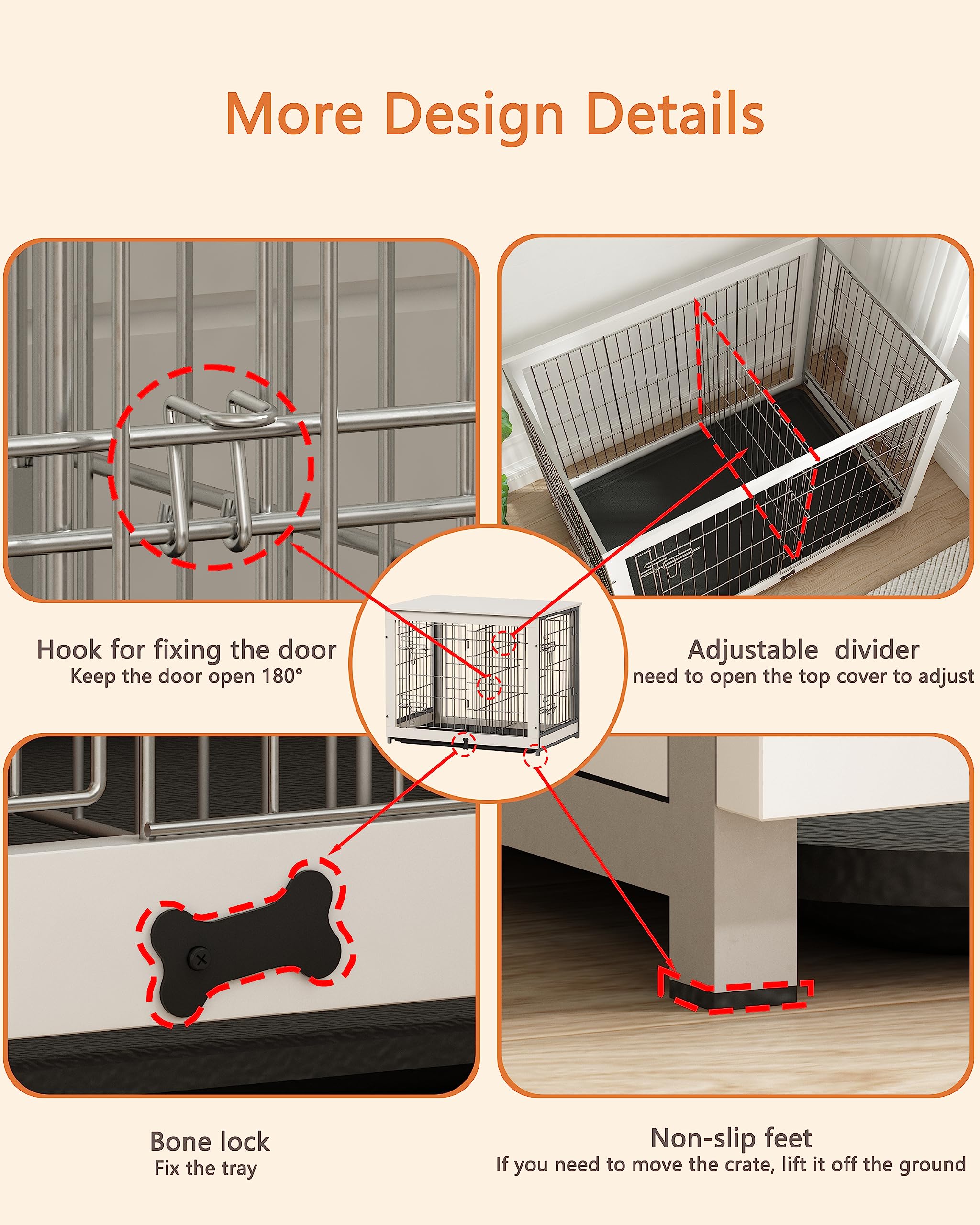 Piskyet White Wooden Dog Crate Furniture with Divider Panel - 37.8