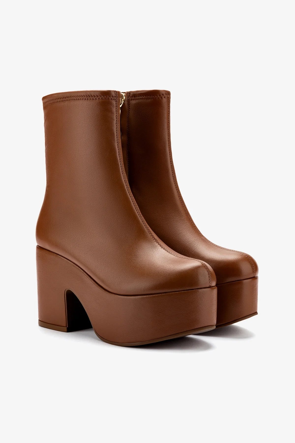 Miso Platform Boots in Caramel - Women's Stretch Leather Ankle Boots for Fall & Winter Fashion, Comfortable Walking Shoes for Work, Date Night and Casual Outfits