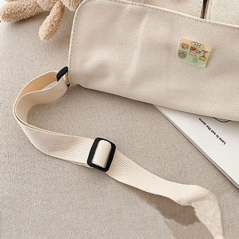 Stylish Canvas Crossbody Bag for Women - Cute Messenger Purse with Pins & Pendant - Fashionable Shoulder Bag for School, Work & Daily Use