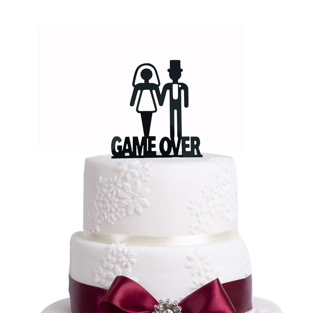 Funny Wedding Cake Topper - GAME OVER Bride & Groom Topper for Wedding Party Decorations | Perfect for Anniversary, Bachelorette & Reception Cakes