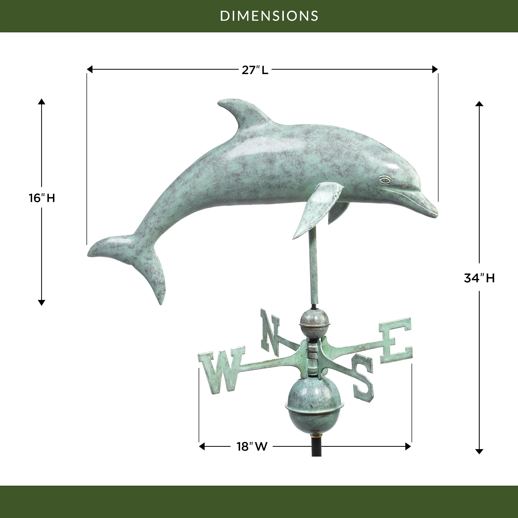 Handcrafted Dolphin Weathervane for Outdoor Decor - Coastal & Nautical Themed Garden, Roof, or Yard Ornament | Perfect for Beach Houses, Coastal Homes & Marine Enthusiasts