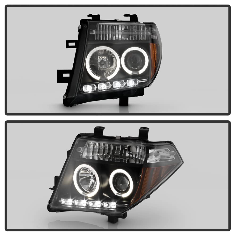 ACANII LED Halo Projector Headlights for 2005-2008 Nissan Frontier & 2005-2007 Pathfinder - Black Housing Headlamps Pair (Left+Right) | Improved Night Visibility & Stylish Upgrade
