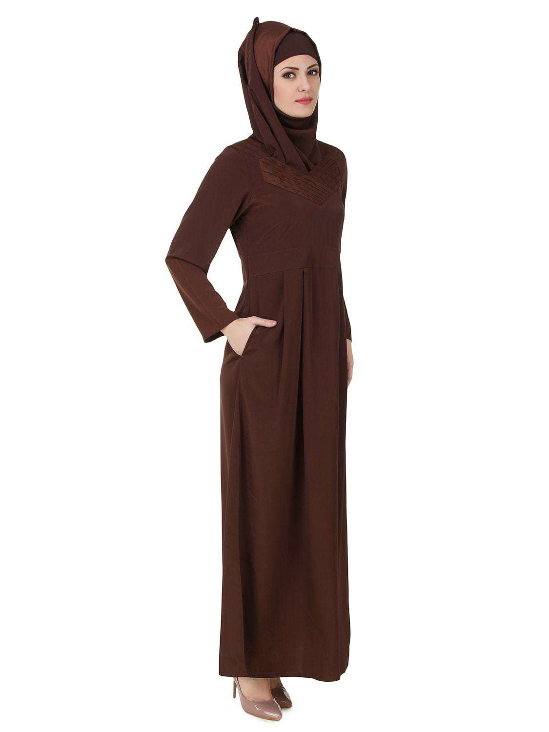 Elegant Layan Crepe Brown Abaya for Women - Modest Islamic Prayer Dress - Perfect for Mosque, Eid, and Special Occasions
