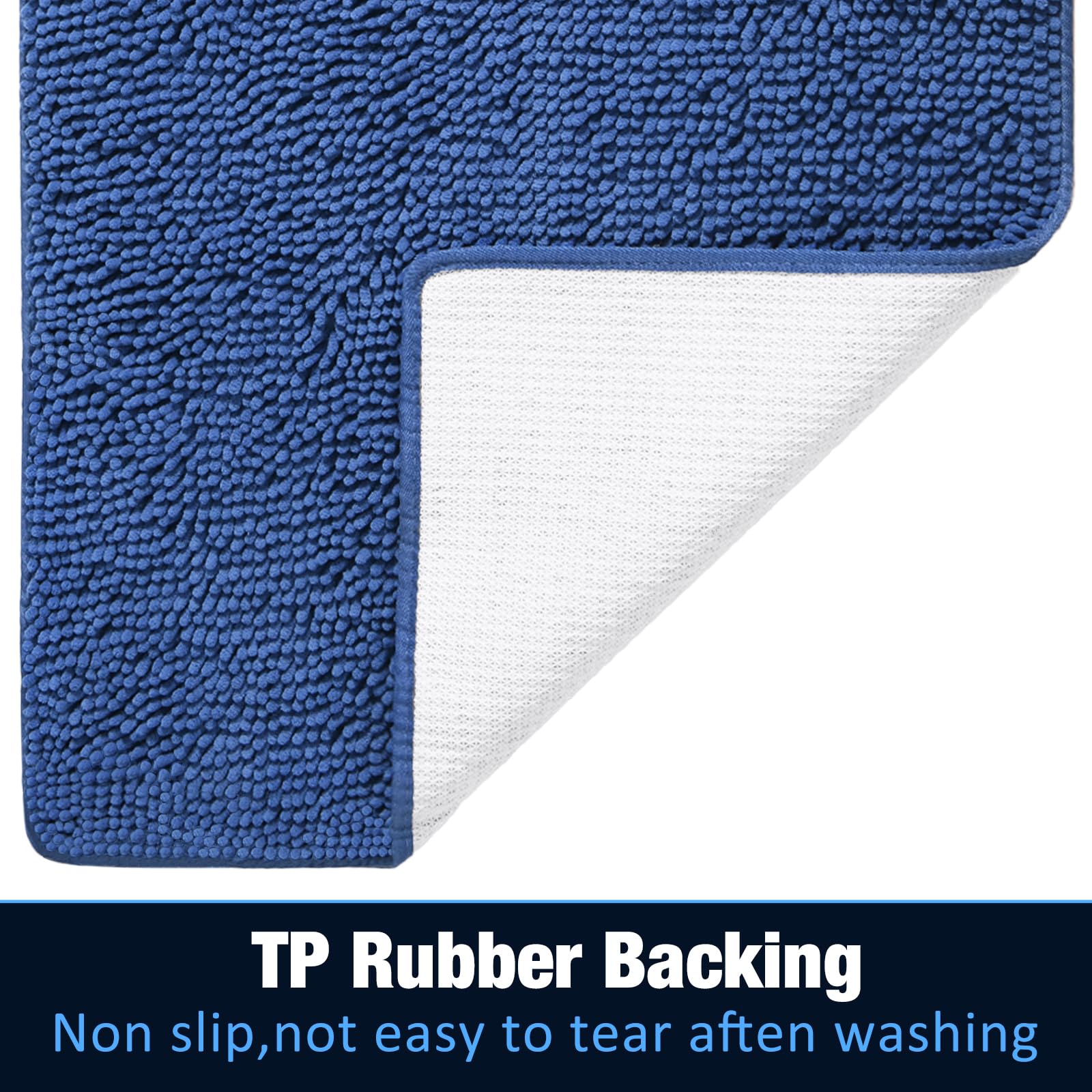 Premium Luxury Bathroom Rug - 24x60 Inch Shaggy Bath Mat, Soft Plush Chenille Absorbent & Non-Slip, Machine Washable for Bathroom & Shower - Blue | Perfect for Spa-Like Bathrooms, Master Suites & Cozy Home Decor