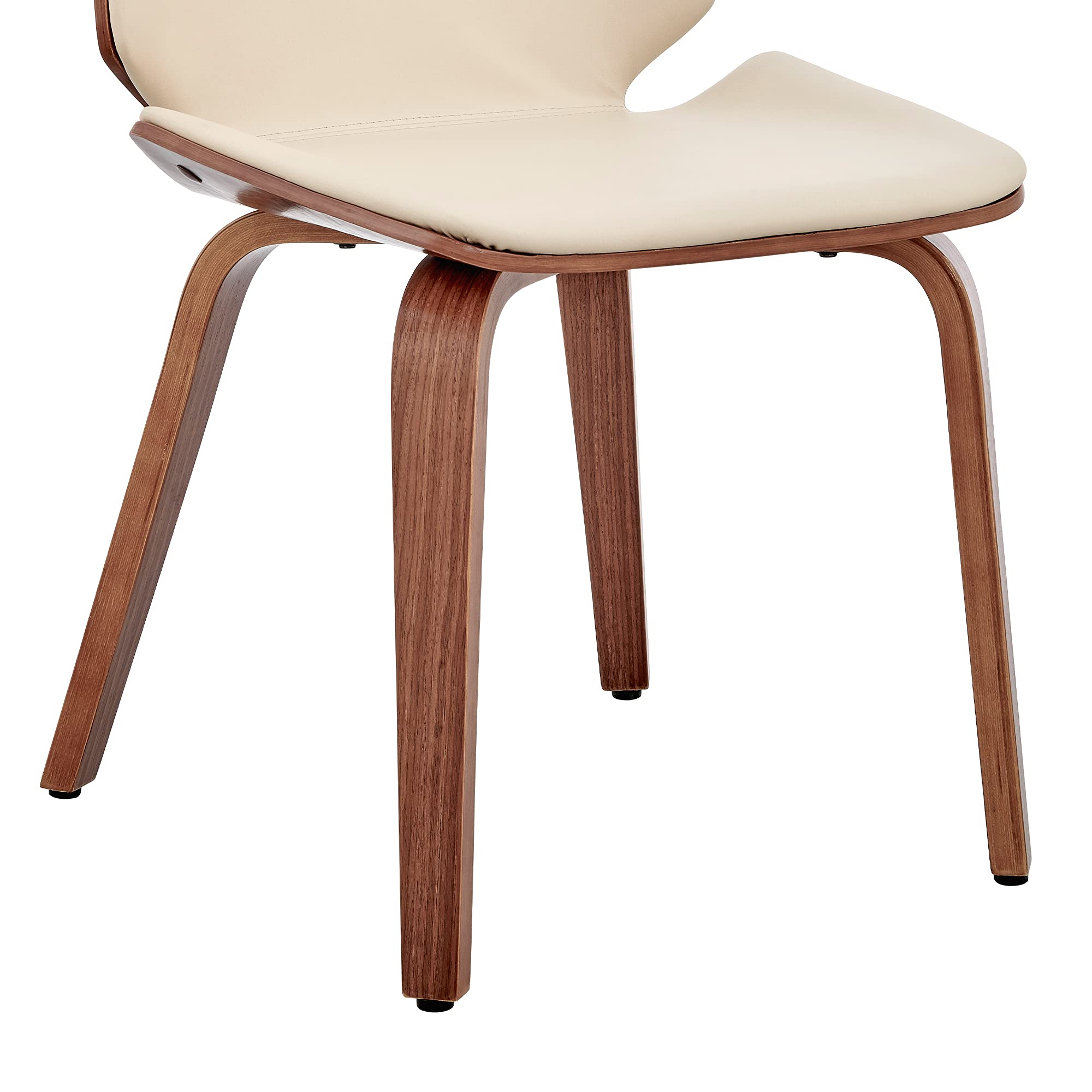 Armen Living Brinley Mid-Century Modern Dining Chair - Cream Faux Leather & Walnut Wood Accent Chair for Kitchen, Dining Table, Home Office Desk & Vanity | Perfect for Small Spaces & Contemporary Decor