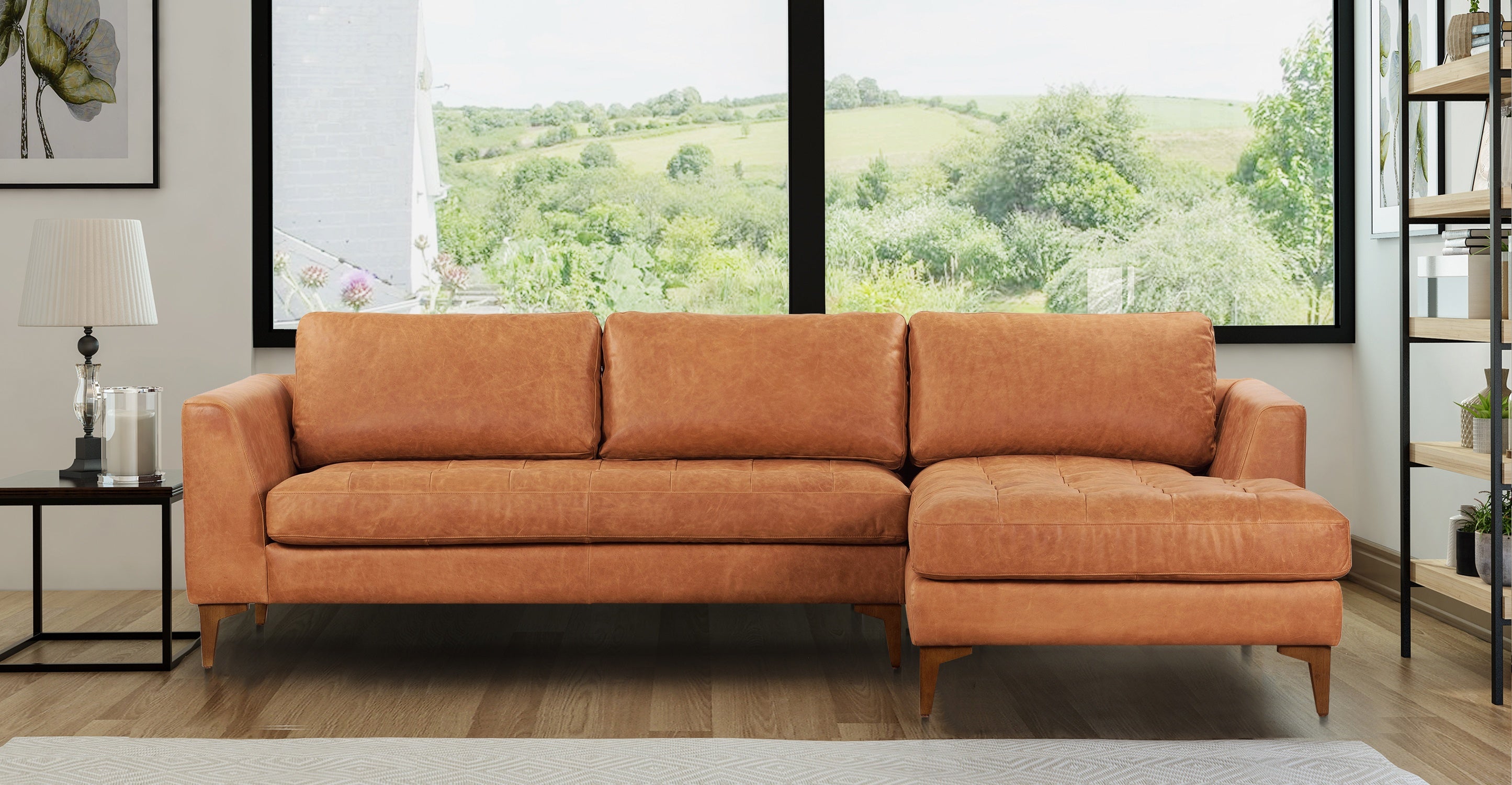 Modern Calle Right Facing Sectional Sofa - L-Shaped Corner Couch for Living Room, Family Room & Small Spaces | Comfortable Fabric Upholstery with Reversible Chaise