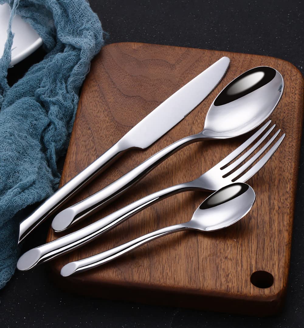 Premium 60-Piece Stainless Steel Silverware Set for 12 - Modern Flatware Set with Steak Knives, Forks, Spoons - Dishwasher Safe for Home & Restaurant Use - Perfect for Dinner Parties, Weddings & Everyday Dining