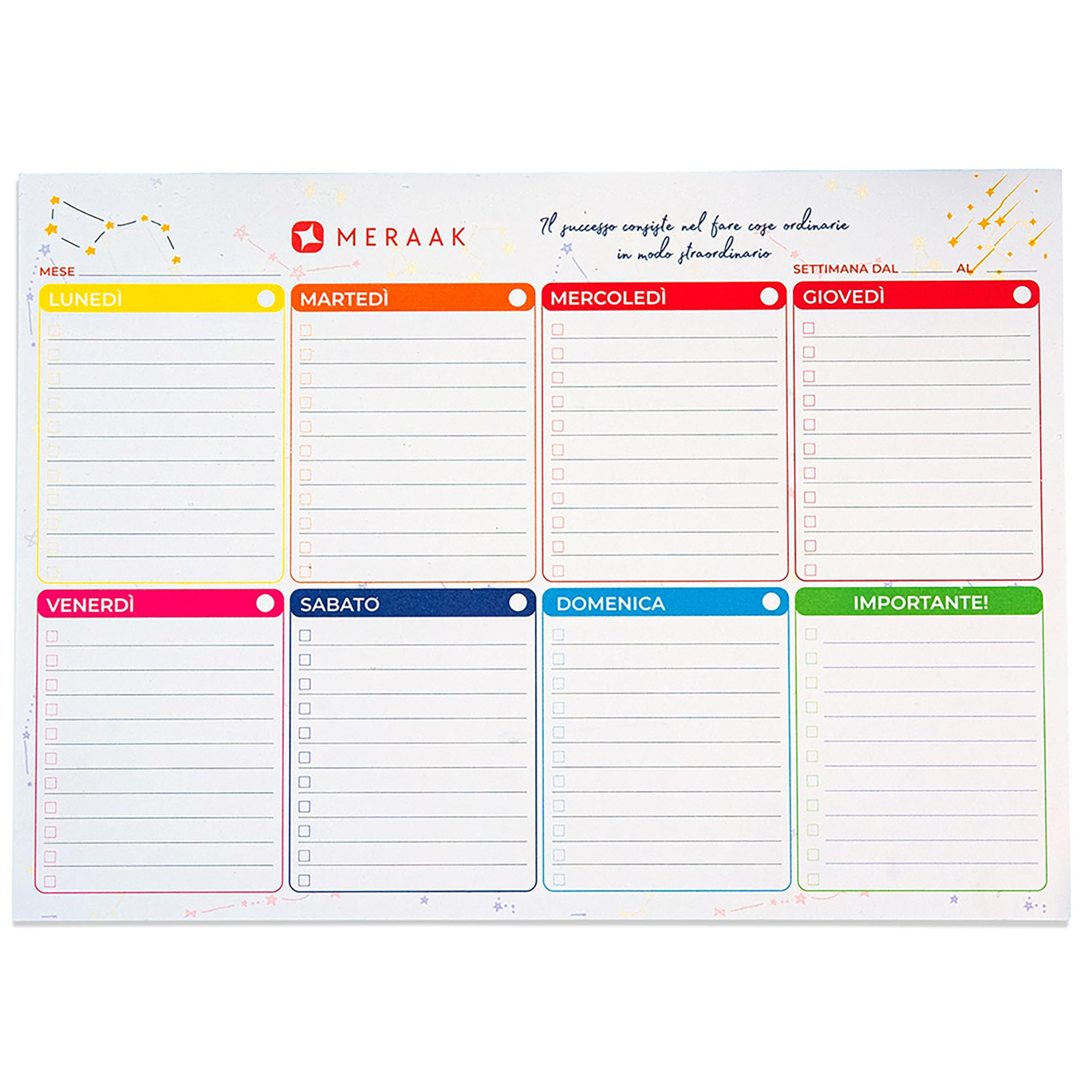 MERAAK Weekly Desk Planner A4, 50 Weeks in Italian - 2025 Sticky Desktop Calendar for Office, School & Home Organization | Perfect for Planning, Productivity & Time Management