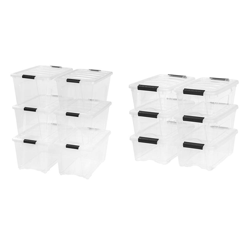 IRIS 6-Pack 12 Quart Clear Stackable Plastic Storage Bins with 6 Compartments - Perfect for Home Organization, Office Supplies & Craft Storage