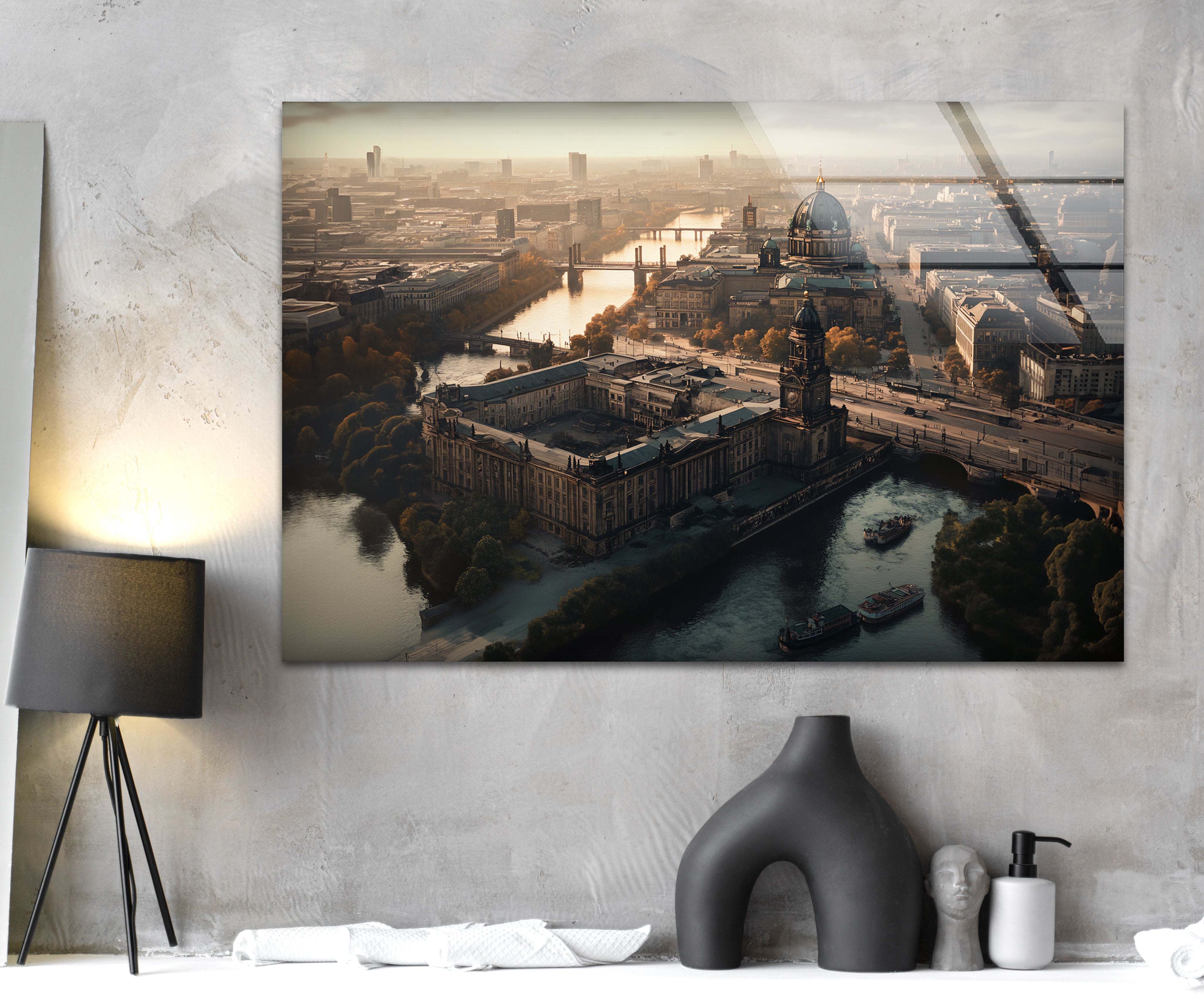 Berlin Sunset Glass Wall Art - Handmade Modern Home Decor for Living Room, Bedroom & Office - Perfect Gift for Housewarming & Holidays
