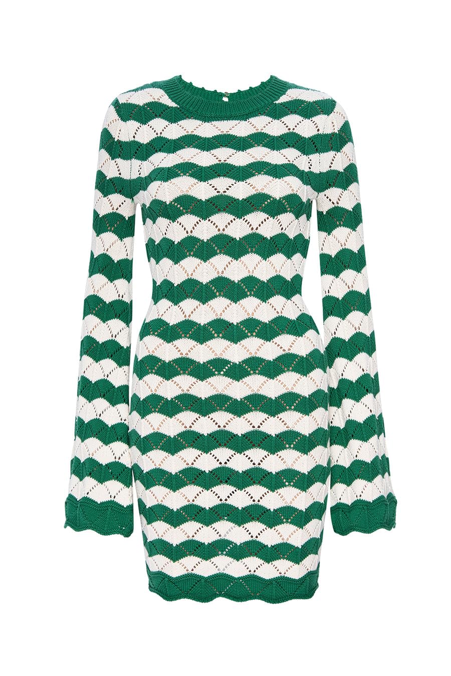 UANEO Women's Striped Summer Dress 2024 - Long Sleeve Crochet Knit Coverup Mini Dress for Beach, Vacation & Casual Outings