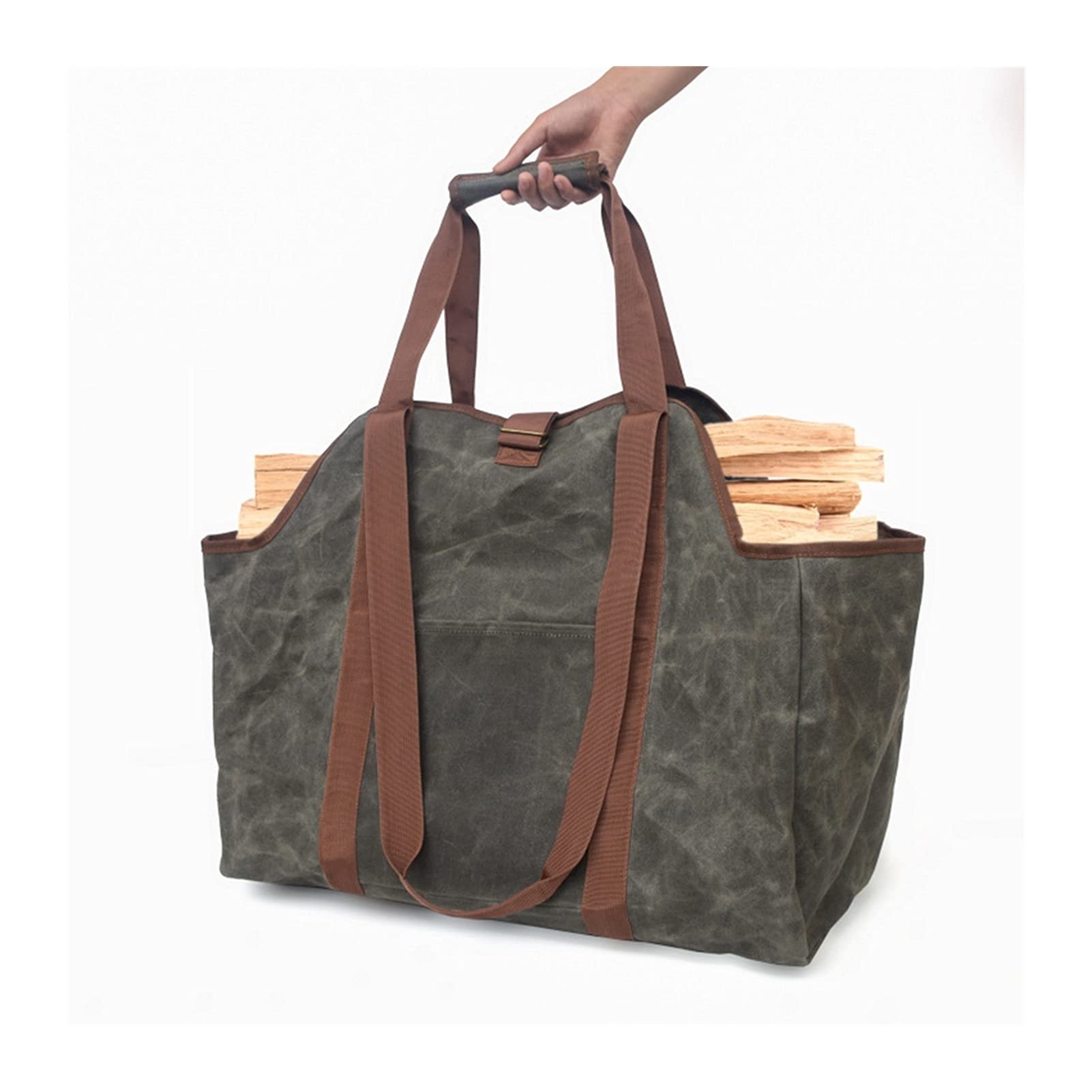 Kindling Storage Tote - Heavy Duty Canvas Firewood Carrier Bag for Camping & Outdoor Use | Portable Wood Holder for Firewood Logs | Perfect for Backyard Bonfires, Hiking Trips & Fireplace Storage