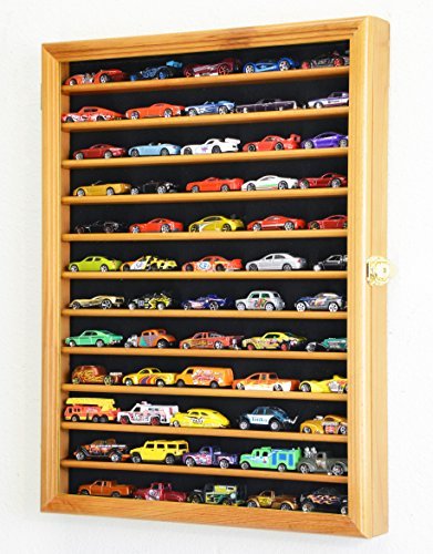 Hot Wheels & Matchbox 1/64 Scale Diecast Car Display Case with UV Protection - Wall Mounted Oak Cabinet for Collectors - Perfect for Home, Office & Game Room Decor