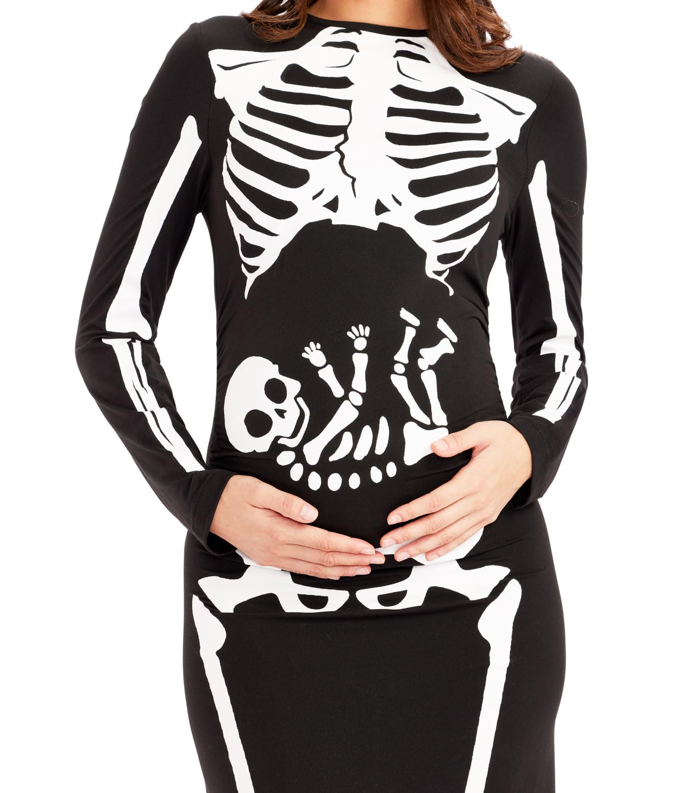 Tipsy Elves Women's Maternity Skeleton Costume Dress - Long Sleeve Halloween Outfit with Baby Skeleton Graphic | Perfect for Halloween Parties, Maternity Photoshoots & Themed Events