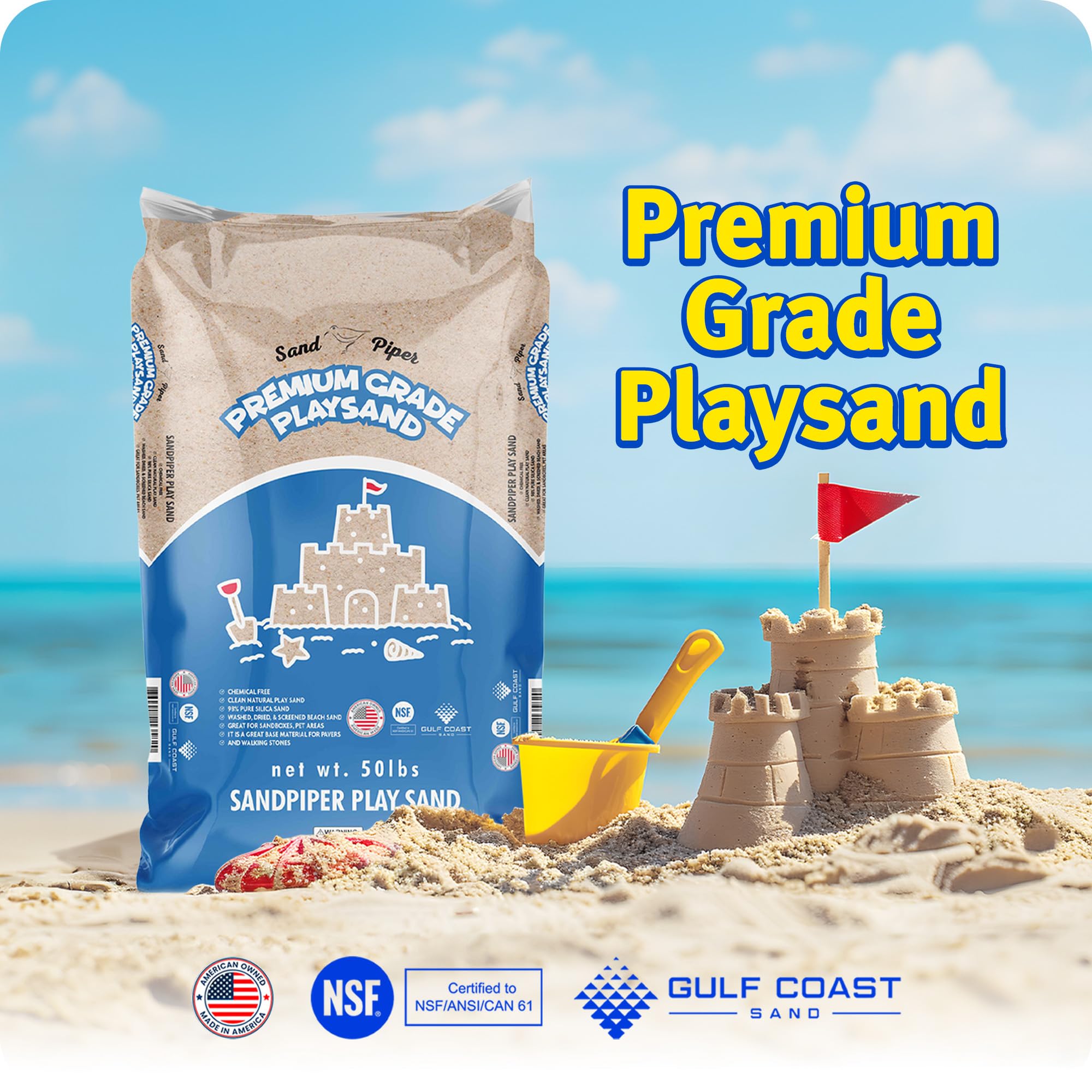 OptiFlow Sandpiper 50lb Premium Play Sand - Non-Toxic, Chemical-Free for Kids Sandbox, Pet Areas, Pavers & Landscaping - Safe for Children & Pets - 3 Pack - Perfect for Outdoor Play & DIY Projects