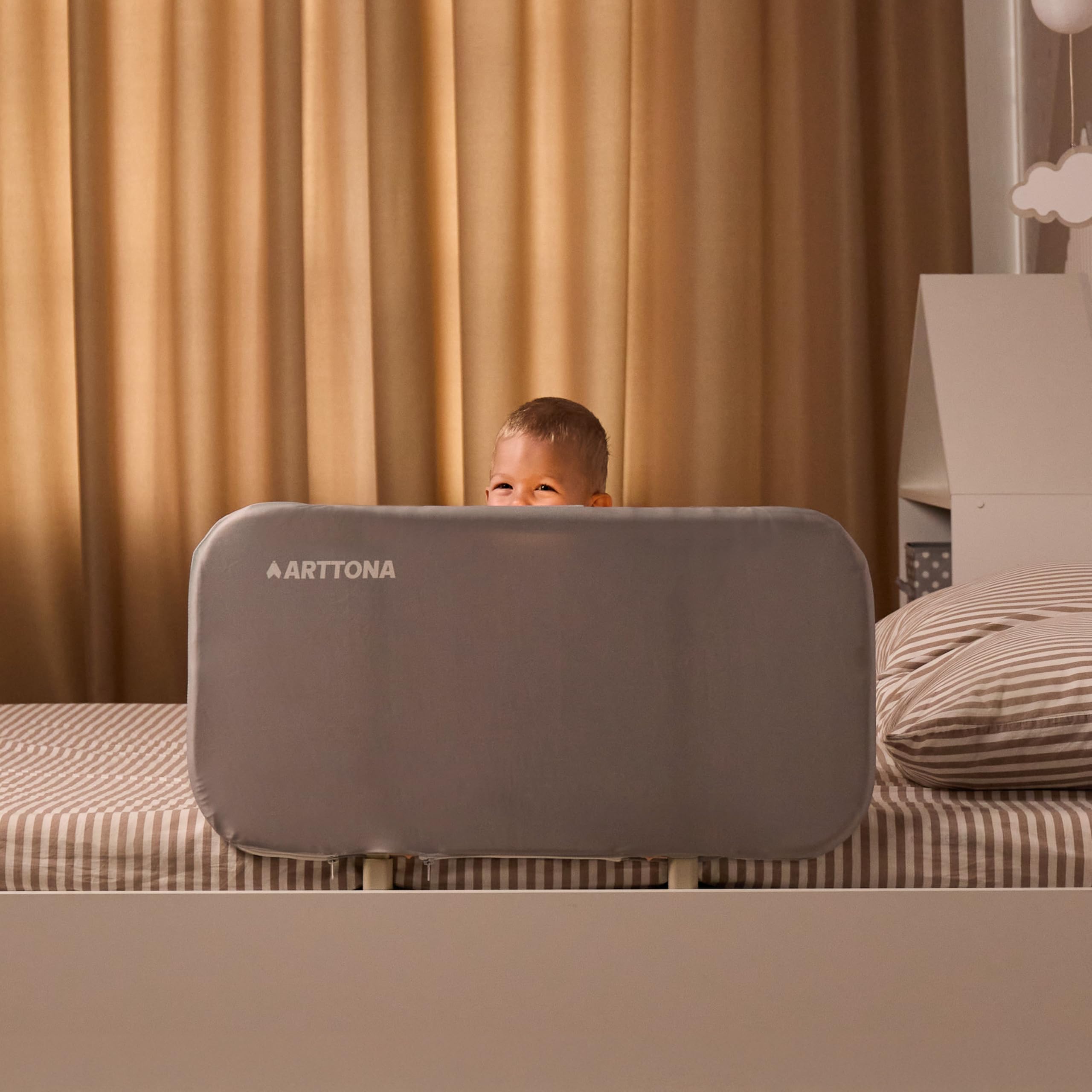 Foldable Toddler Bed Rail with Night Light - Universal Fit for Twin, Full & Queen Size Beds - 32