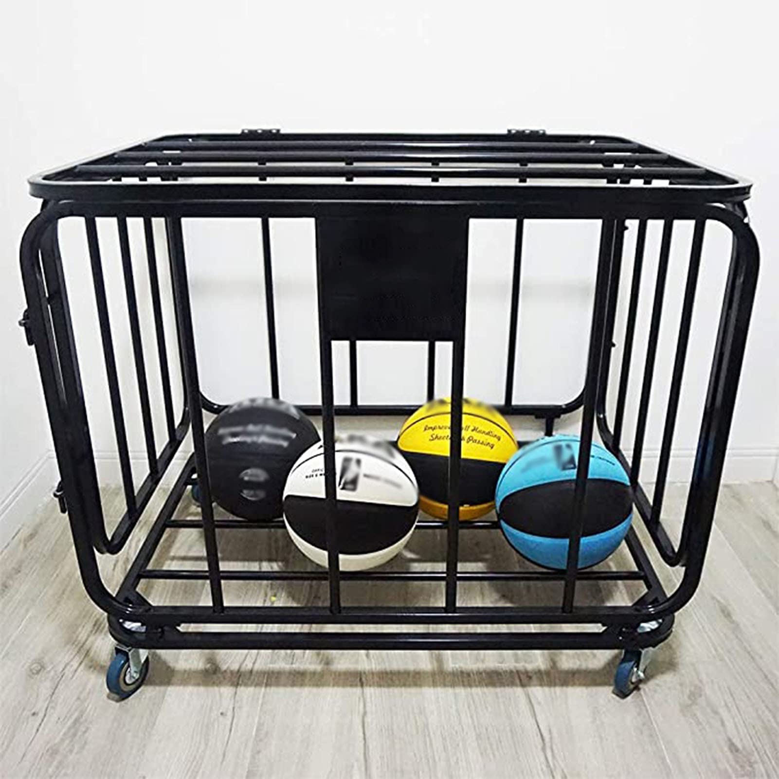 Heavy Duty Mobile Sports Ball Storage Organizer with Wheels, Lockable Lid & Folding Design - 90x70x80cm for Basketball, Soccer, Volleyball Equipment - Perfect for Gym, School, Home & Sports Clubs