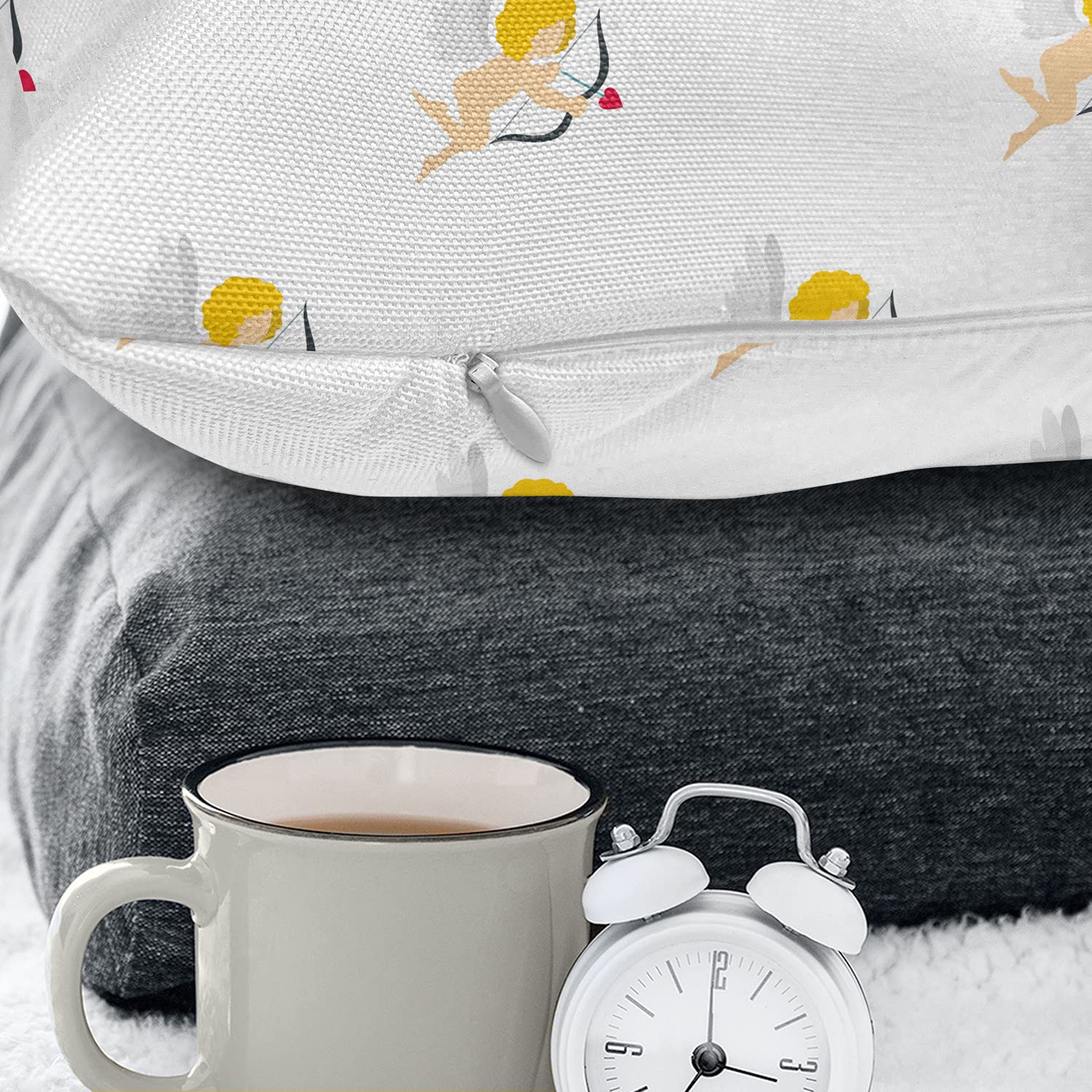 Ambesonne Angel Throw Pillow Cover 18x18 Inches - Cupid Love Arrow Mythic Romance Design, Decorative Square Cushion Case in Earth Yellow White Peach - Perfect for Living Room, Bedroom Sofa Decor
