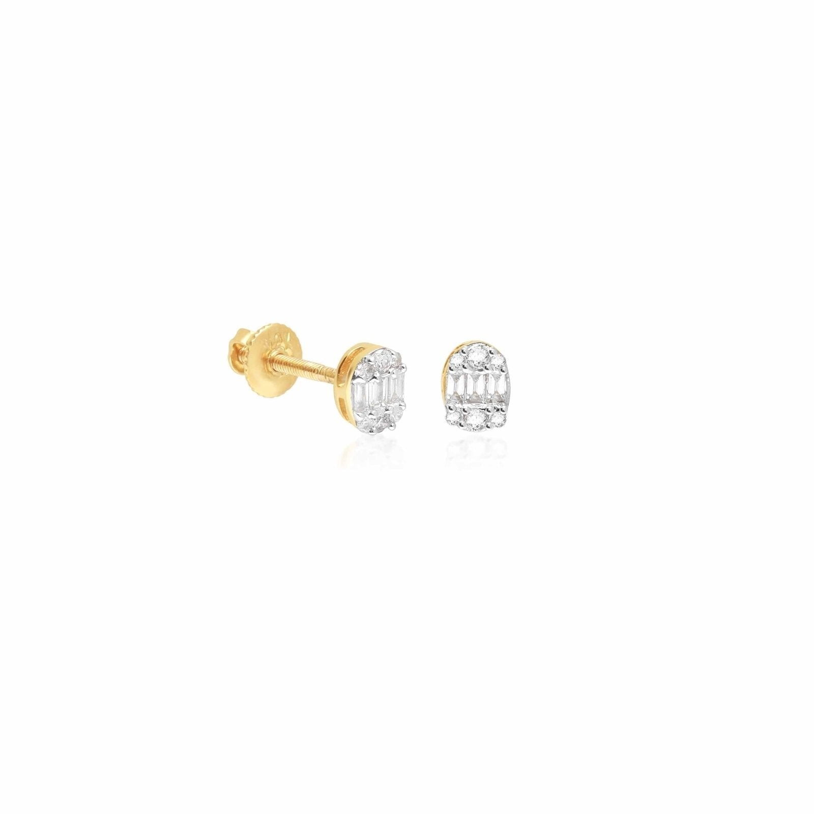 10k Yellow Gold Oval Mixed Diamond Screw Back Earrings for Women - Elegant Wedding, Party & Evening Wear Jewelry Gift