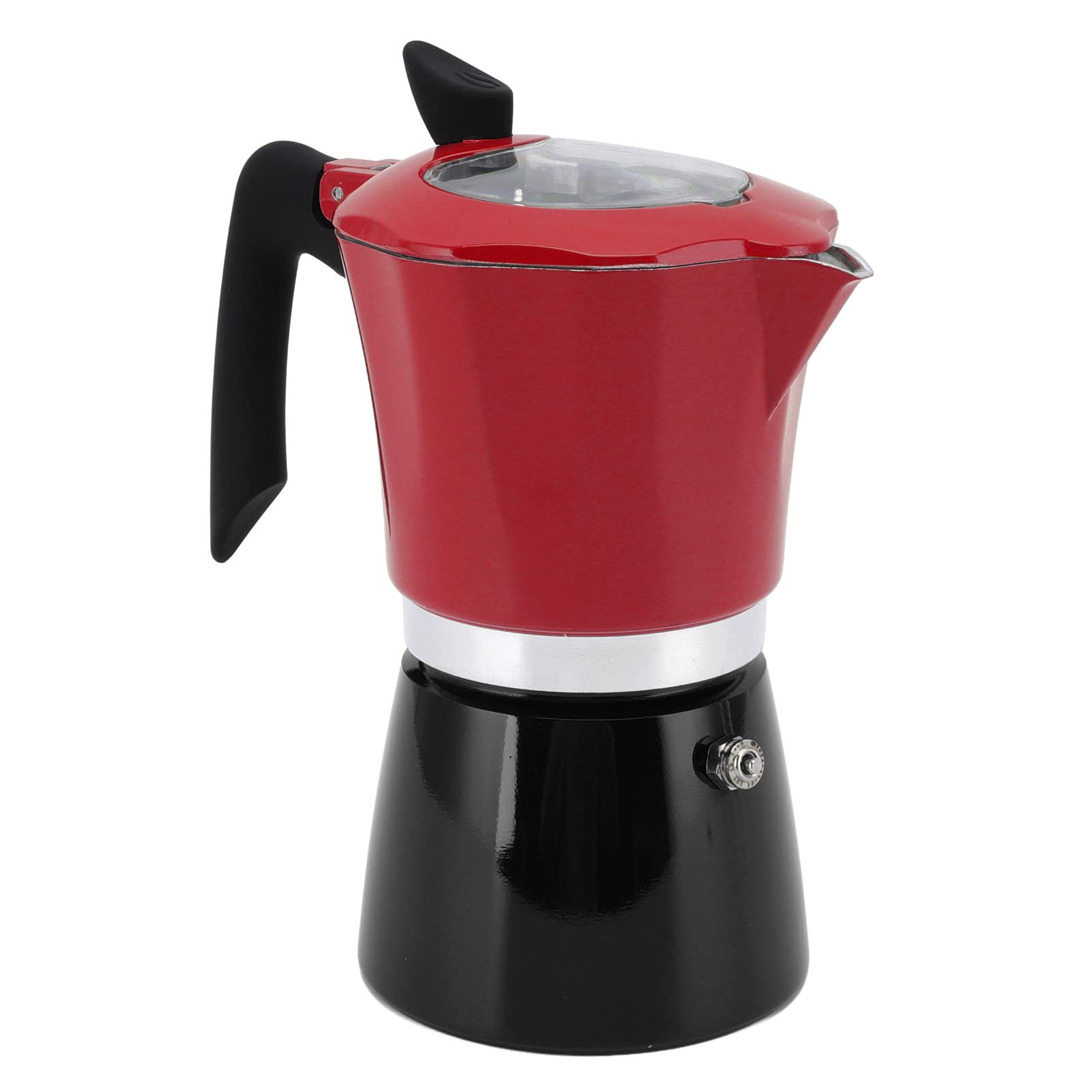 Stainless Steel Stovetop Moka Pot - 300ML Classic Italian Coffee Maker for Espresso (Red & Black, No.6) - Perfect for Home, Office & Travel Use