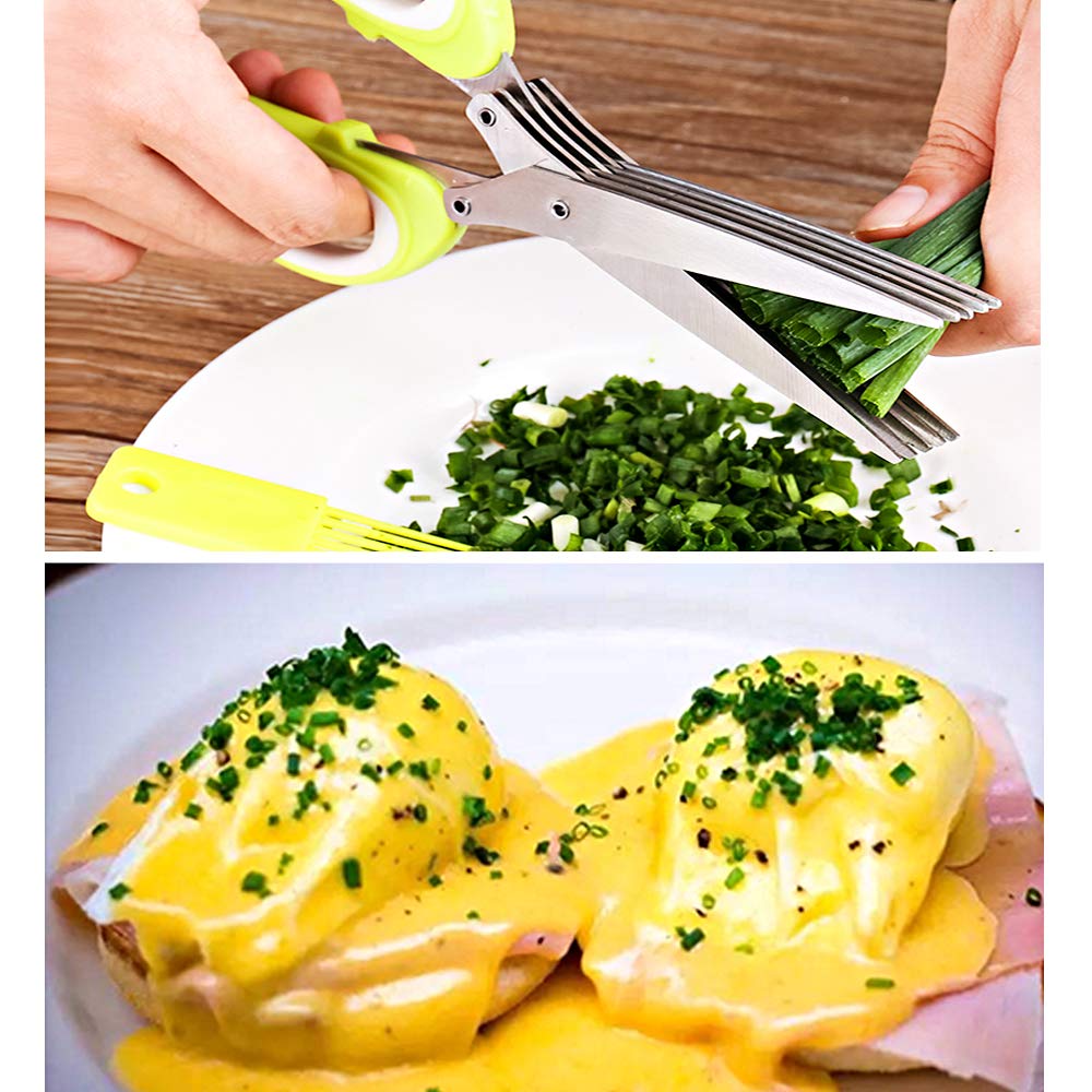 5-Blade Stainless Steel Herb Scissors with Protective Cover - Kitchen Shears for Chopping Cilantro, Parsley, Salad Greens - Perfect for Cooking, Food Prep & Gardening - Multi-Purpose Scissors Also Great for Paper Shredding & Crafting