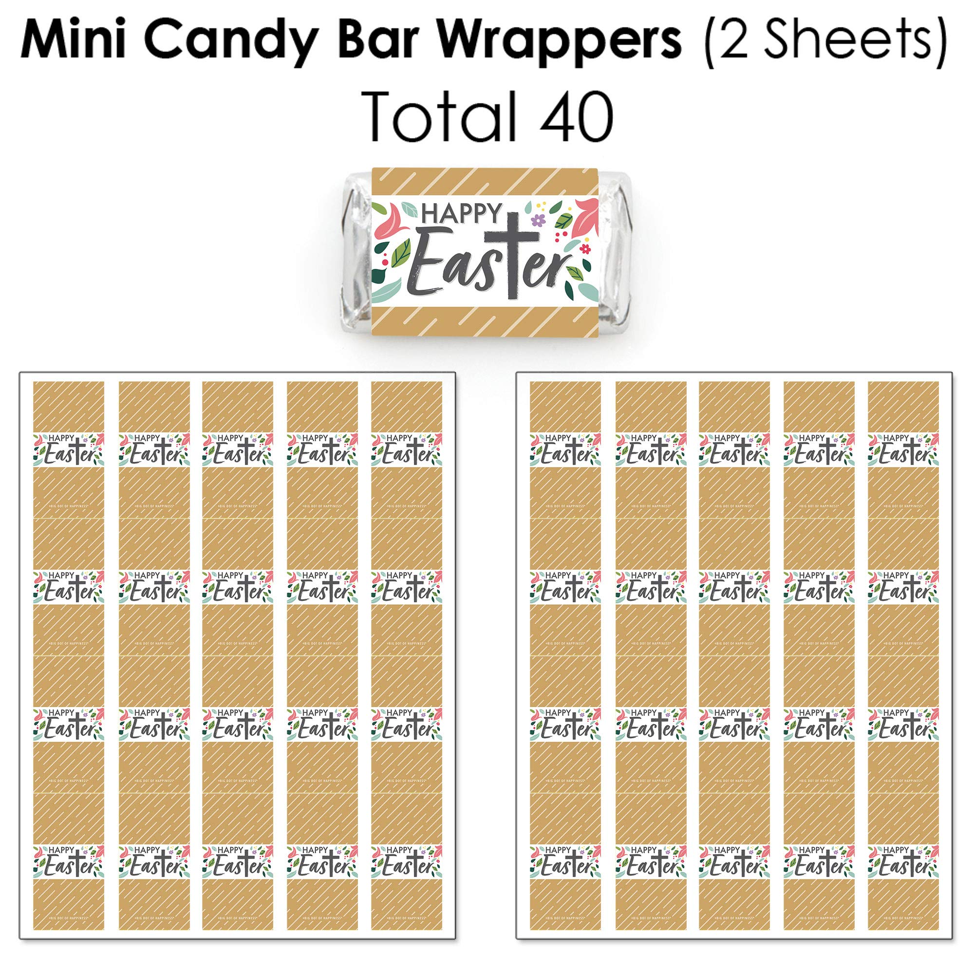 Big Dot of Happiness Religious Easter Candy Wrappers & Stickers - 304-Piece Christian Holiday Party Kit for Easter Egg Hunt, Sunday School Treats & Easter Basket Stuffers