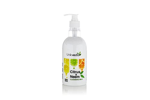 UNIKVEDA Citrus Neem Hydrating Non-Sticky Cleansing Milk | Refreshing & Soothing Face Wash | Deep Pore Cleanser for Makeup & Impurity Removal | 500ml for Women & Men | Perfect for Daily Skincare & Post-Workout Cleansing