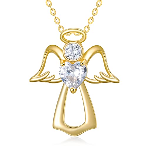 14K Gold Birthstone Angel Necklace