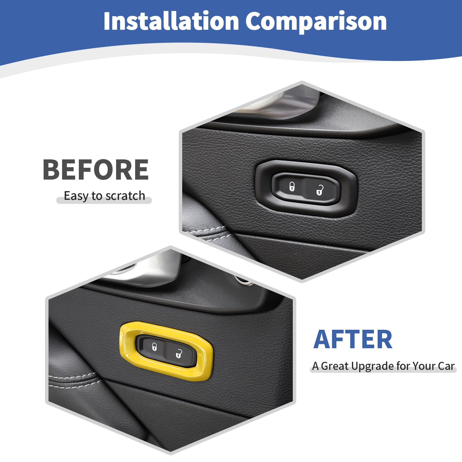 Jeep Wrangler JL JLU & Gladiator JT Door Lock Switch Button Trim Cover (2018-2024) - Yellow Interior Accessories (2-Pack) | Durable ABS Plastic Upgrade | Perfect for Off-Roading & Daily Driving