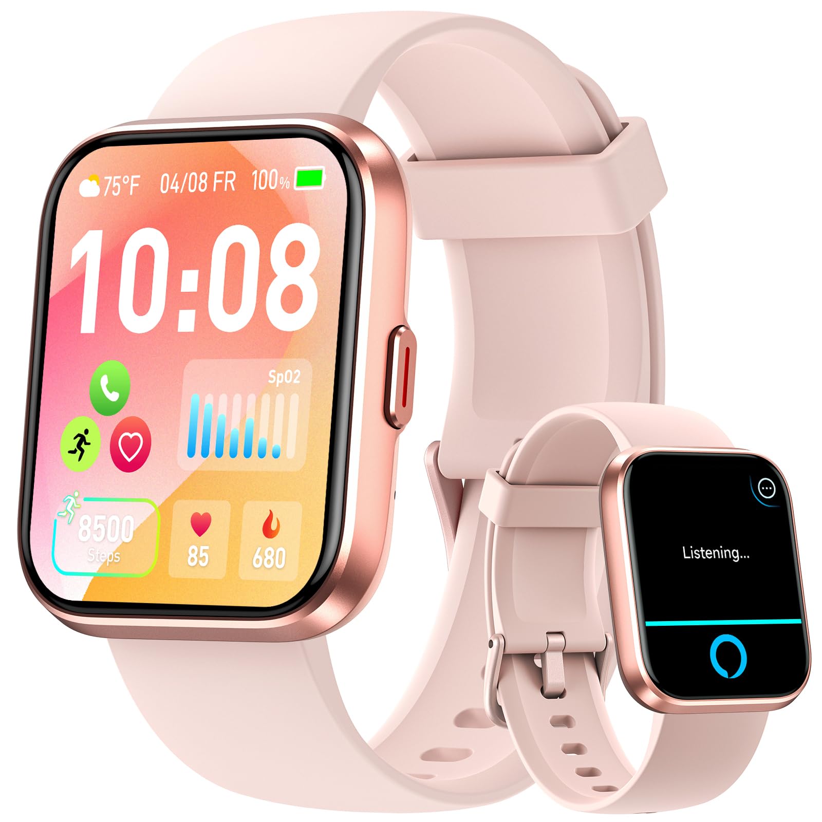 Fitpolo W208 Plus Smart Watch for Women - Fitness Tracker, Heart Rate Monitor, Waterproof Activity Watch for Android & iPhone (Pink & White) | Perfect for Running, Yoga & Daily Wear