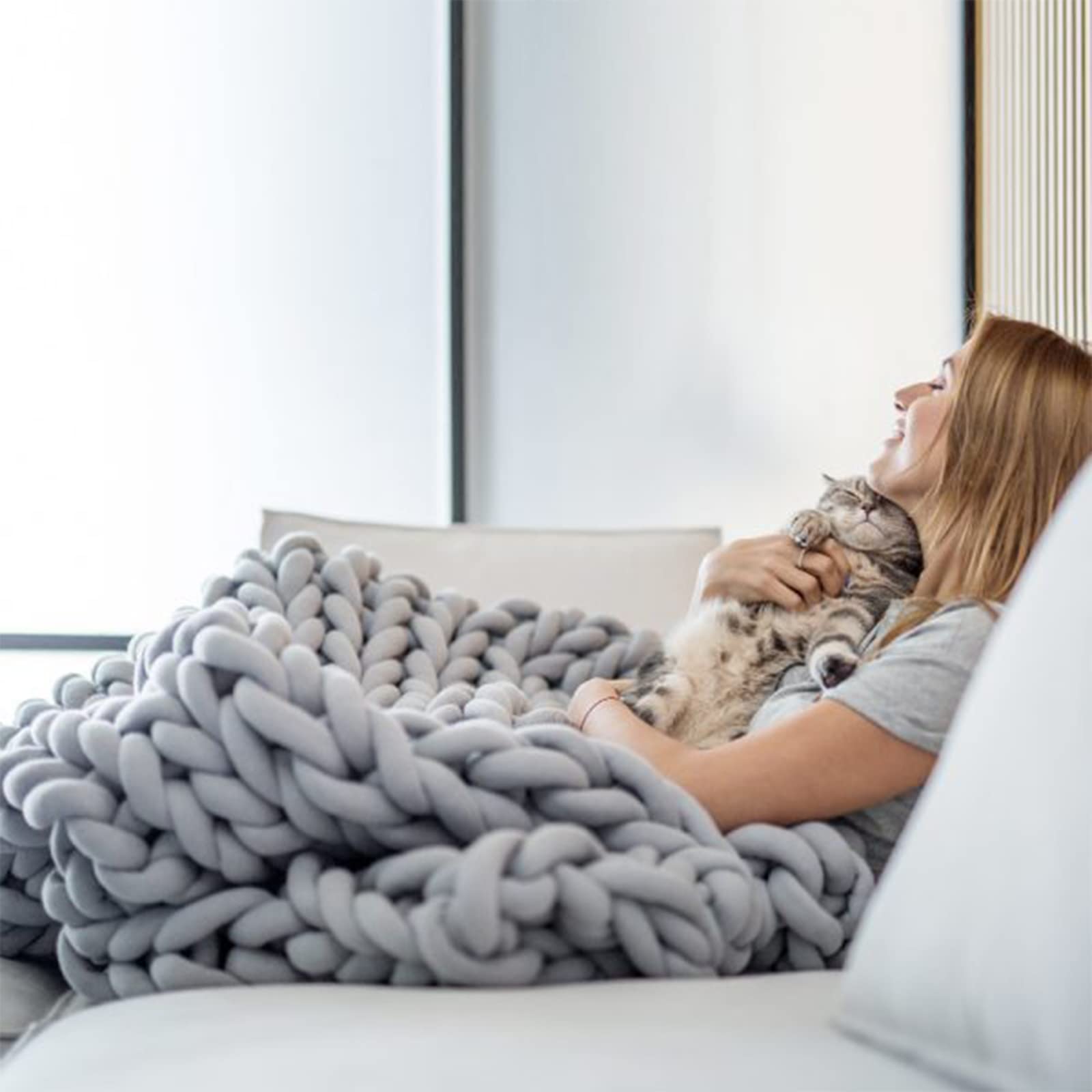 Chunky Knit Blanket - Handmade Soft Thick Knitted Throw Blanket for Bed, Couch & Home Decor - Cozy Winter Blanket for Sleeping, Lounging & Gift Giving - D-3139in