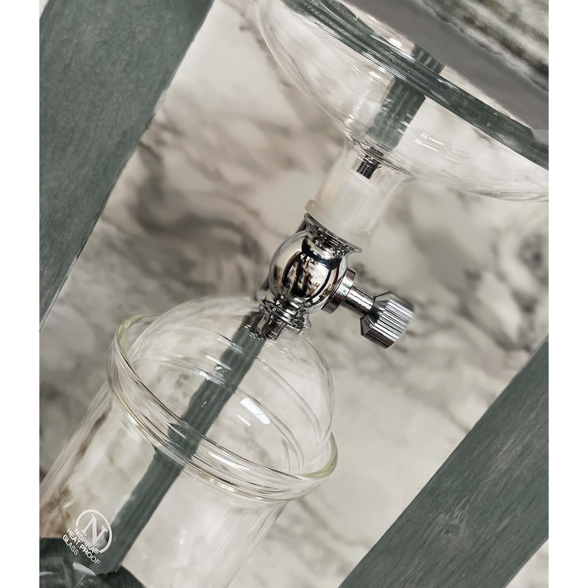 Premium Nispira Cold Brew Coffee Maker - 6-8 Cup Iced Coffee Drip Tower with Wooden Stand, Grey | Perfect for Home, Office & Outdoor Use | Easy Brewing for Smooth Iced Coffee & Cold Brew Concentrate