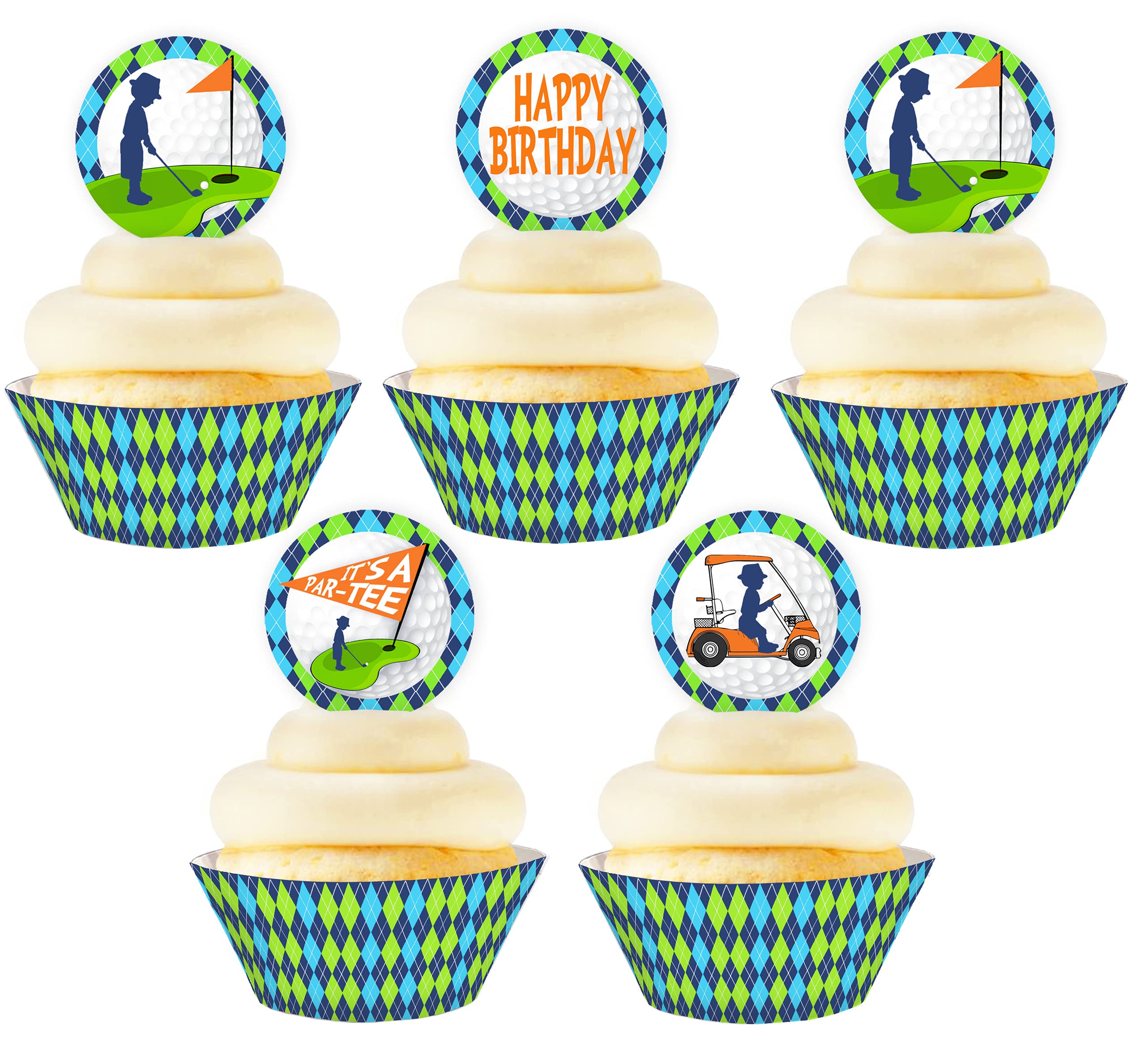 Golf Cupcake Kit - 24 Golf Themed Cupcake Toppers & Wrappers - Perfect for Golf Birthday Parties, Tournaments & Sports Decorations - Golf Party Supplies & Decor