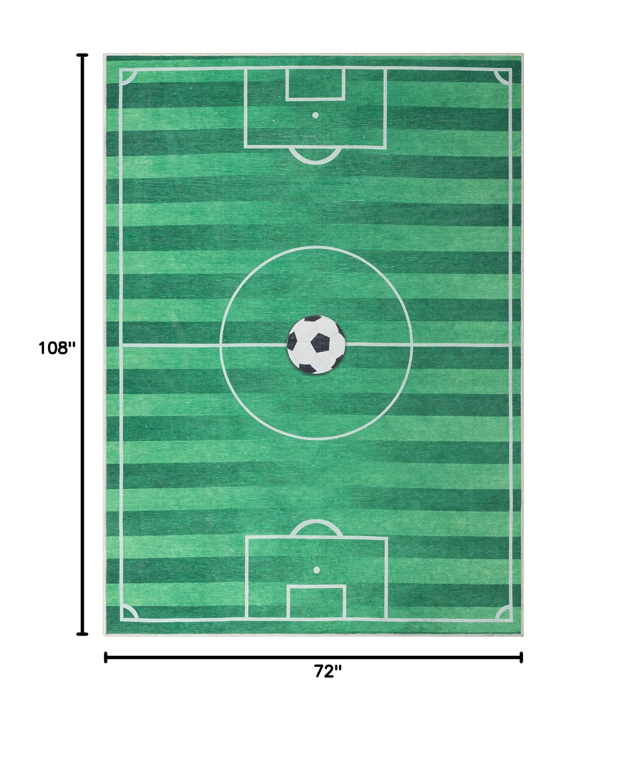 Well Woven Soccer Field Rug Playmat 6' x 9' - Apollo Kids Collection - Non-Slip Nursery Rug for Boys Room, Playroom & Game Room Decor - Perfect for Indoor Soccer Practice & Kids Play Area