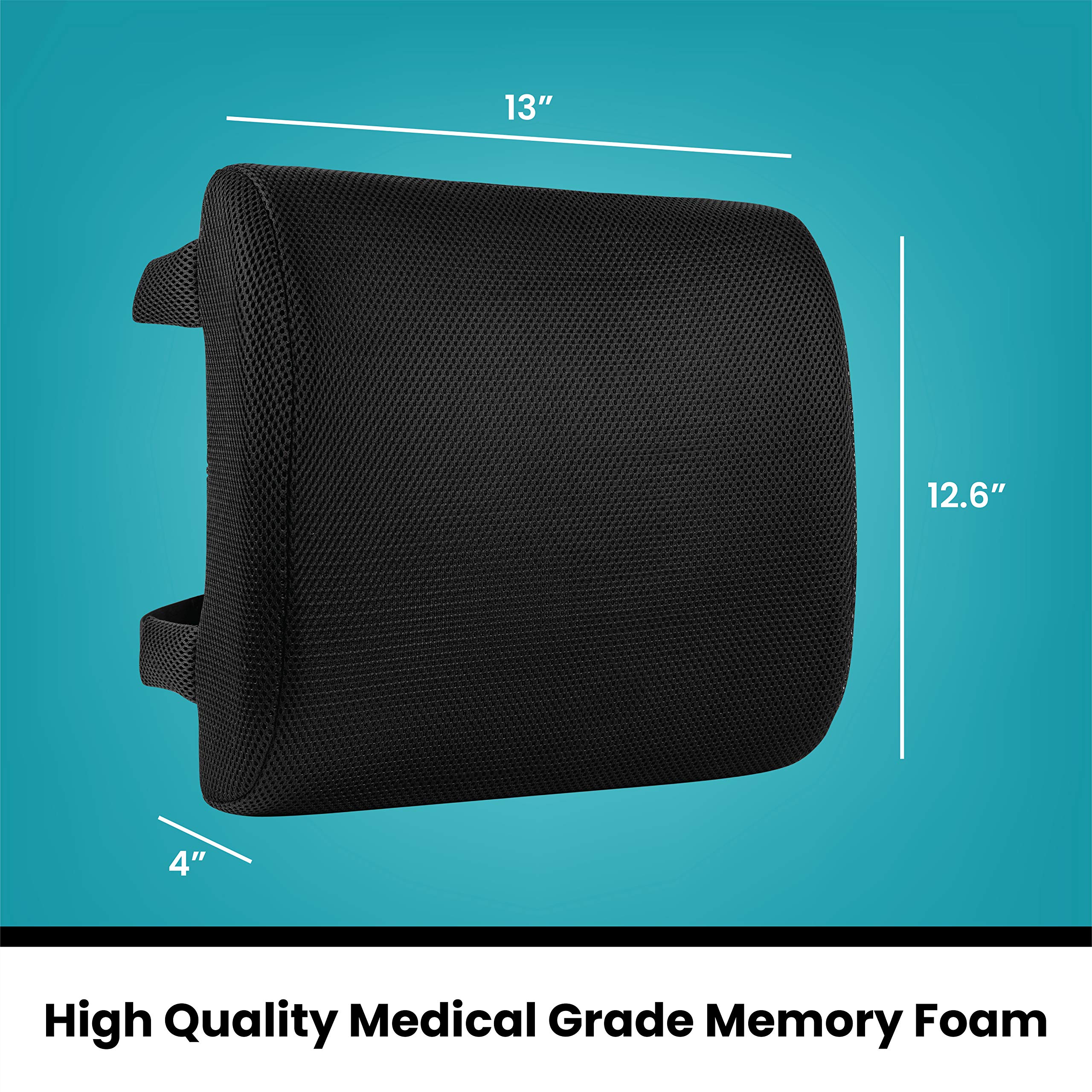 Premium Memory Foam Lumbar Support Cushion for Office & Car Chairs - Ergonomic Back Pain Relief Pillow (Black, 1 Count) - Perfect for Long Work Hours, Road Trips & Home Office Comfort