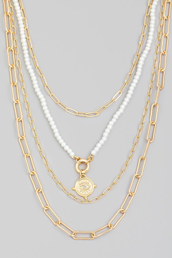 FMN181 Pearl Gold Necklace for Women - Elegant 18K Gold Plated Jewelry Gift for Her - Perfect for Weddings, Anniversaries & Special Occasions