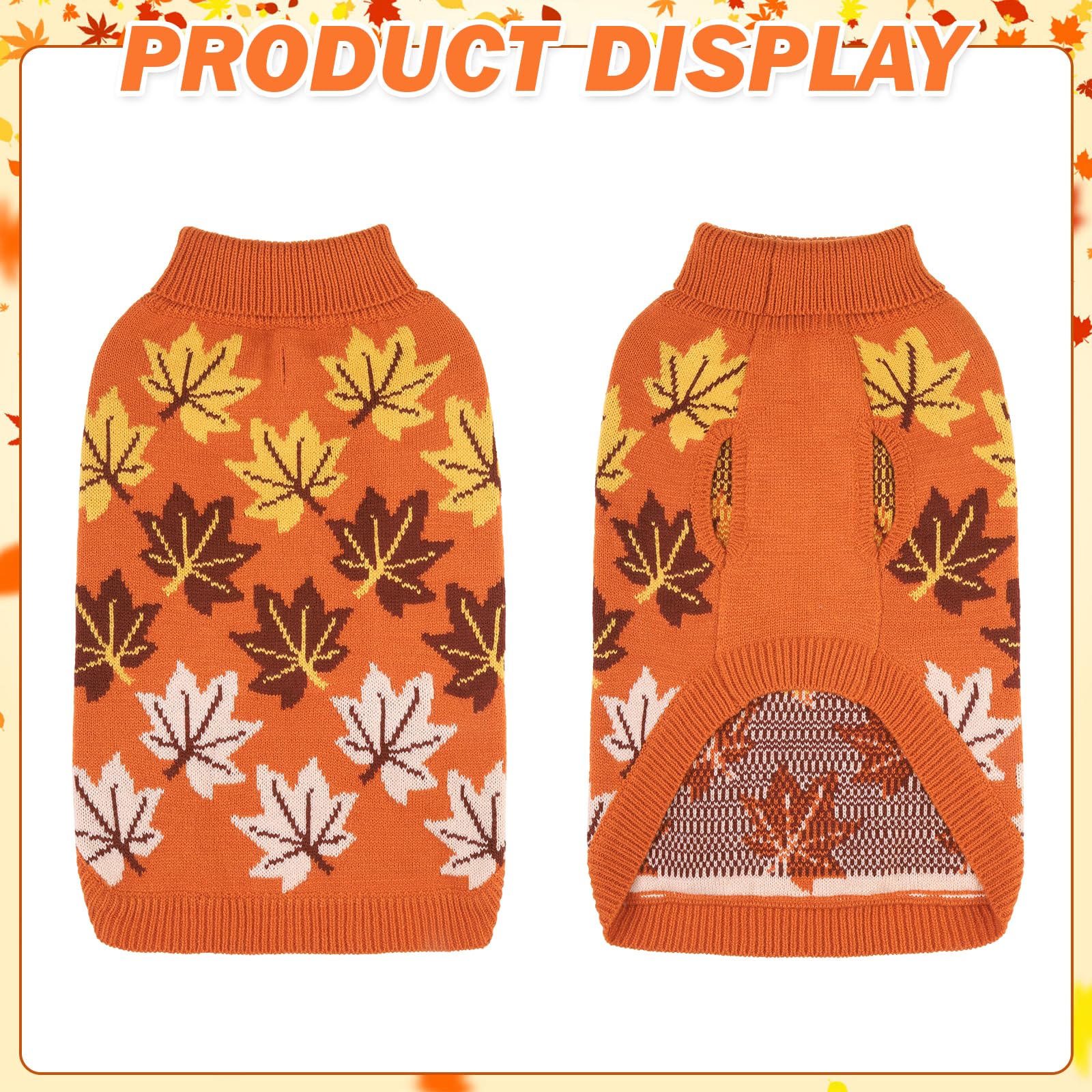 KOOLTAIL Medium Dog Sweater - Warm Knitted Turtleneck Pullover for Cold Weather | Autumn Maple Leaf Pattern Pet Sweater | Winter Clothes for Small Medium Large Dogs & Cats | Perfect for Fall Walks & Indoor Cozy Time (Orange)