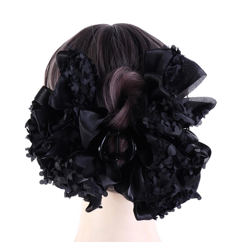 Elegant Bow Hair Claw Clip - Large Princess Style Barrettes for Ponytails & Updos | Women's Fashion Hair Accessories (Black) | Perfect for Weddings, Parties & Everyday Wear