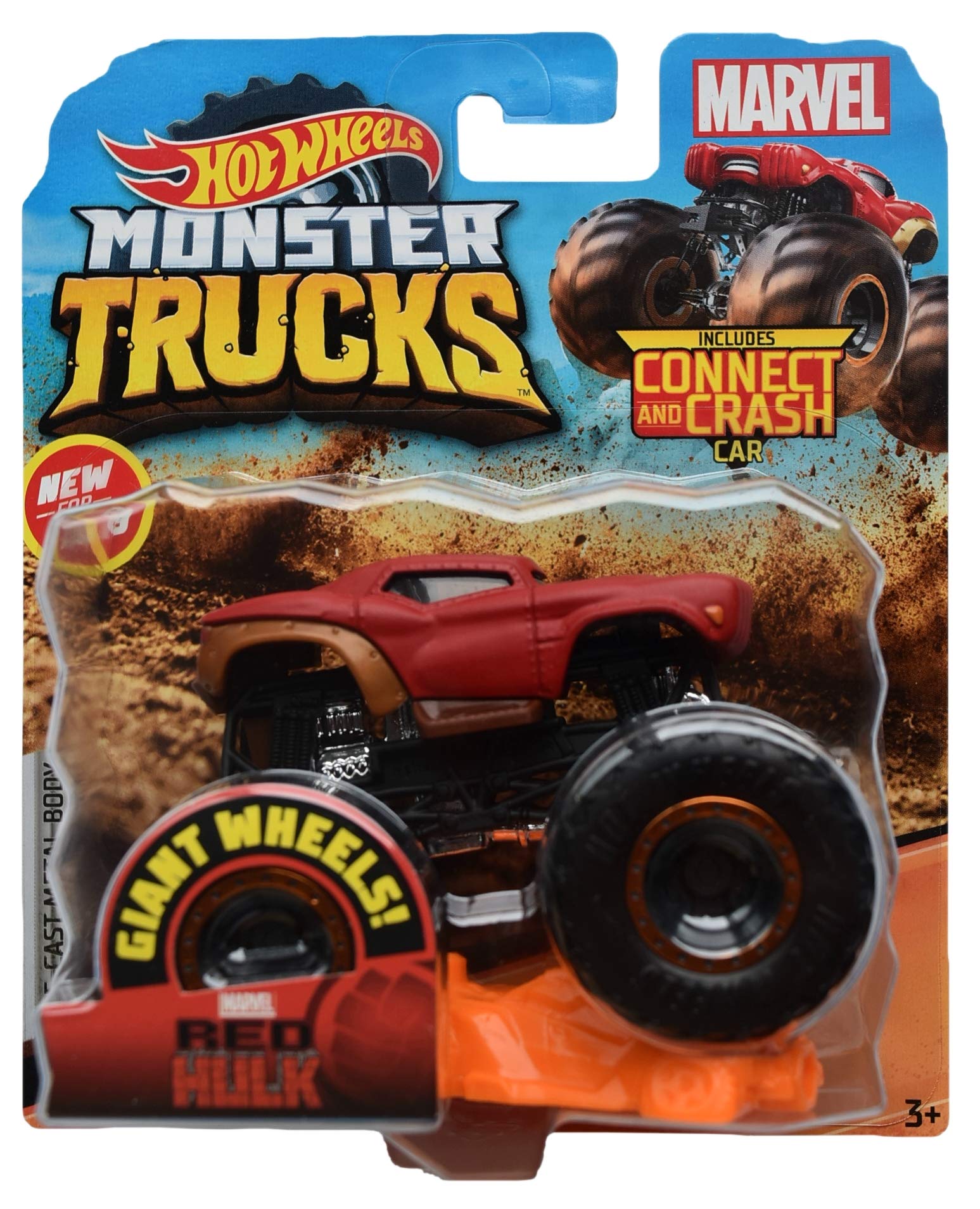 Hot Wheels Monster Trucks 1:64 Scale Die-Cast Red Hulk Connect & Crash Toy Car - Collectible Vehicle for Kids & Adults - Perfect for Playtime, Racing & Display Collections